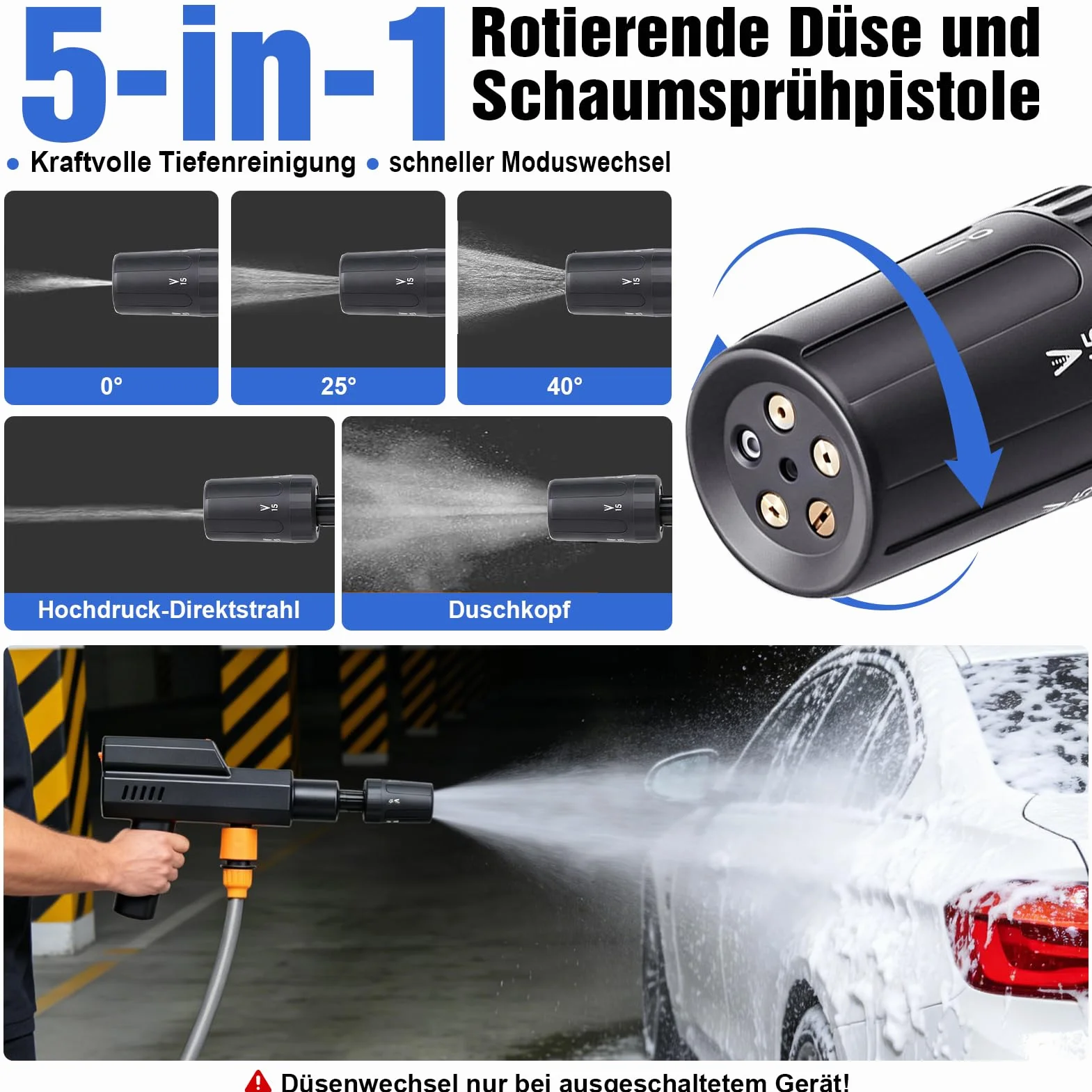 Hidrolimpiadora de Alta Presión, Hidrolimpiadora Inalámbrica 60 Bar/870PSI con 3 x 4000mah Baterías Recargables, Boquilla Hidrolimpiador de Bateria para Limpieza de Automóviles