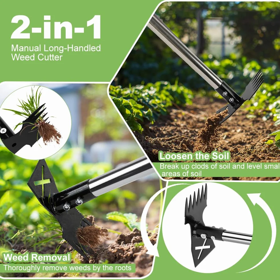 Extractor de Malas Hierbas con Mango Largo Ajustable 150cm 2 en 1 para Jardín