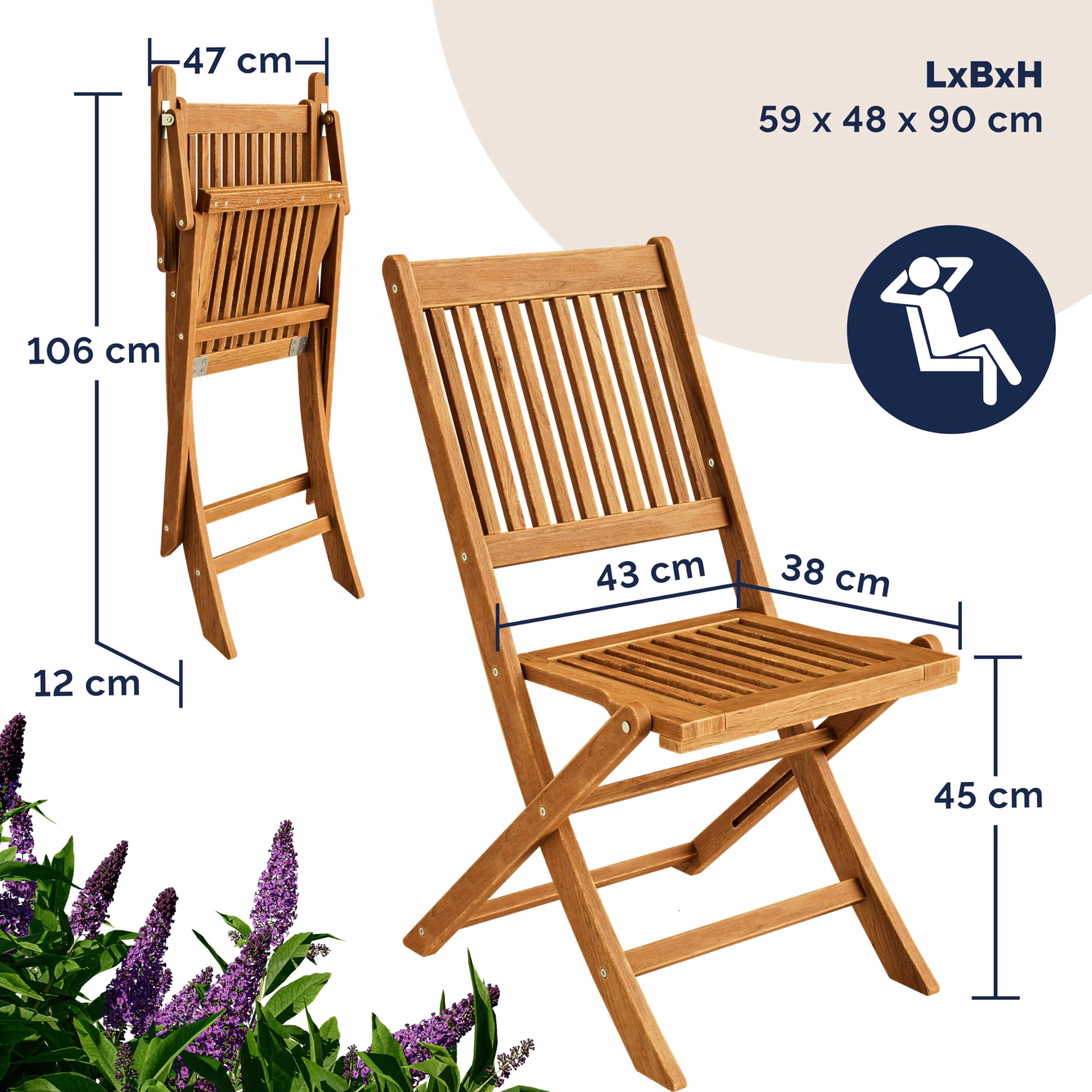 CASARIA® Juego de Muebles de Jardín 5 Piezas Mesa Extra Estable con Refuerzo Madera Acacia FSC® 4 Sillas Plegable Exterior