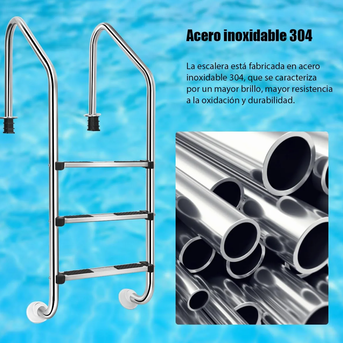 SOARS Escalera Piscina Acero Inoxidable 3 Peldaños 150 kg 53x63x147 cm