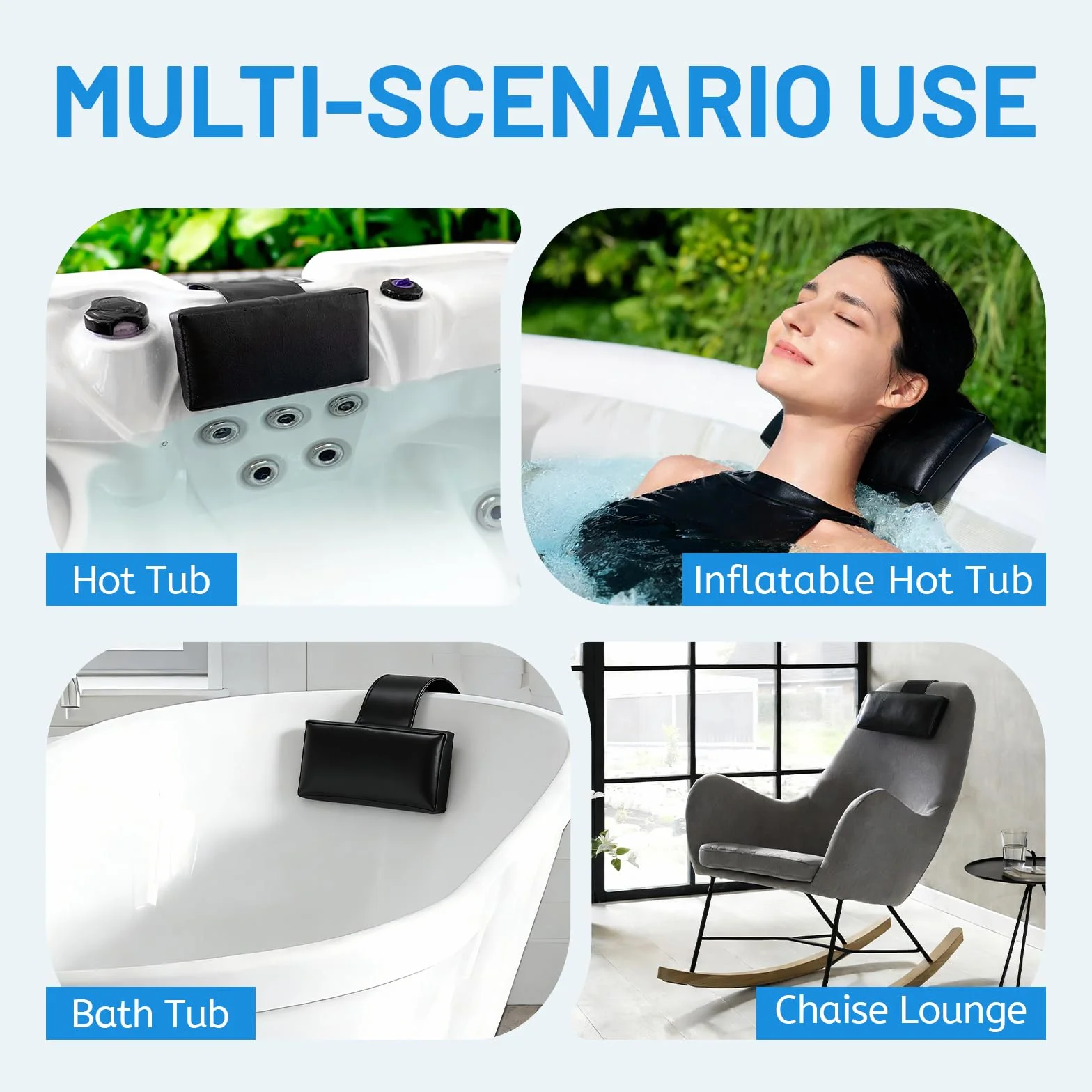 LALAGO Reposacabezas Rectangular para Hot Tub, Almohada Cervical Impermeable para Piscina, Negro, Accesorios Jacuzzi