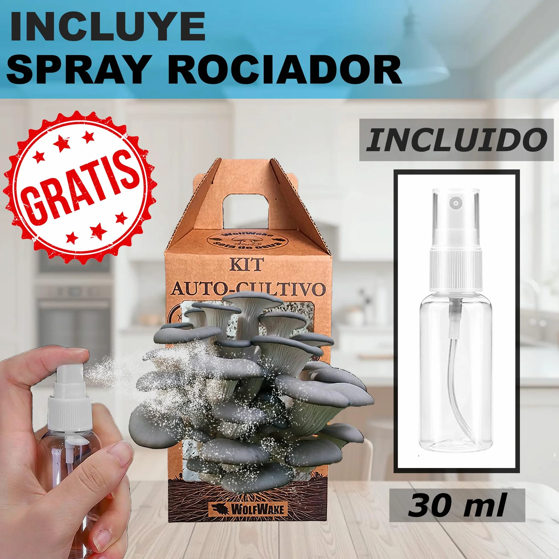 Kit autocultivo setas ostra 10 días cosechas alpaca spray pulverizador regalo cocina jardinería