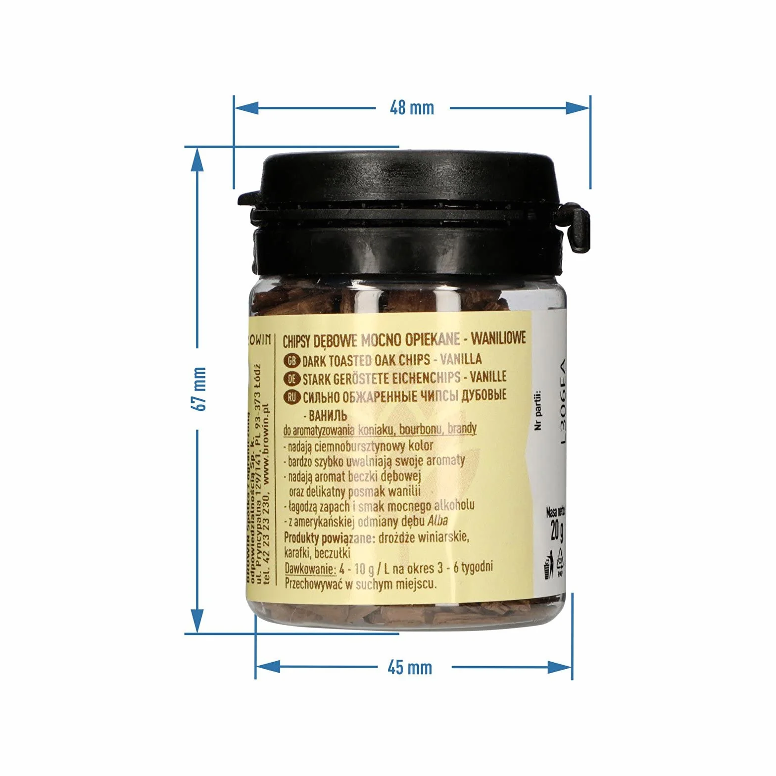 Browin Virutas de Roble Vainilla Muy Tostado 20 g Escamas Finas Varillas para Aromatizar Alcohol