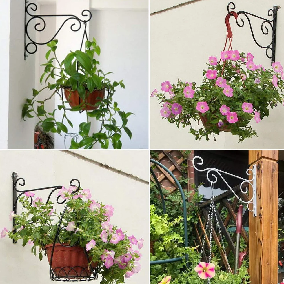 Soportes para Colgar Macetas Ganchos de Pared 25x20cm Negro 2 Piezas
