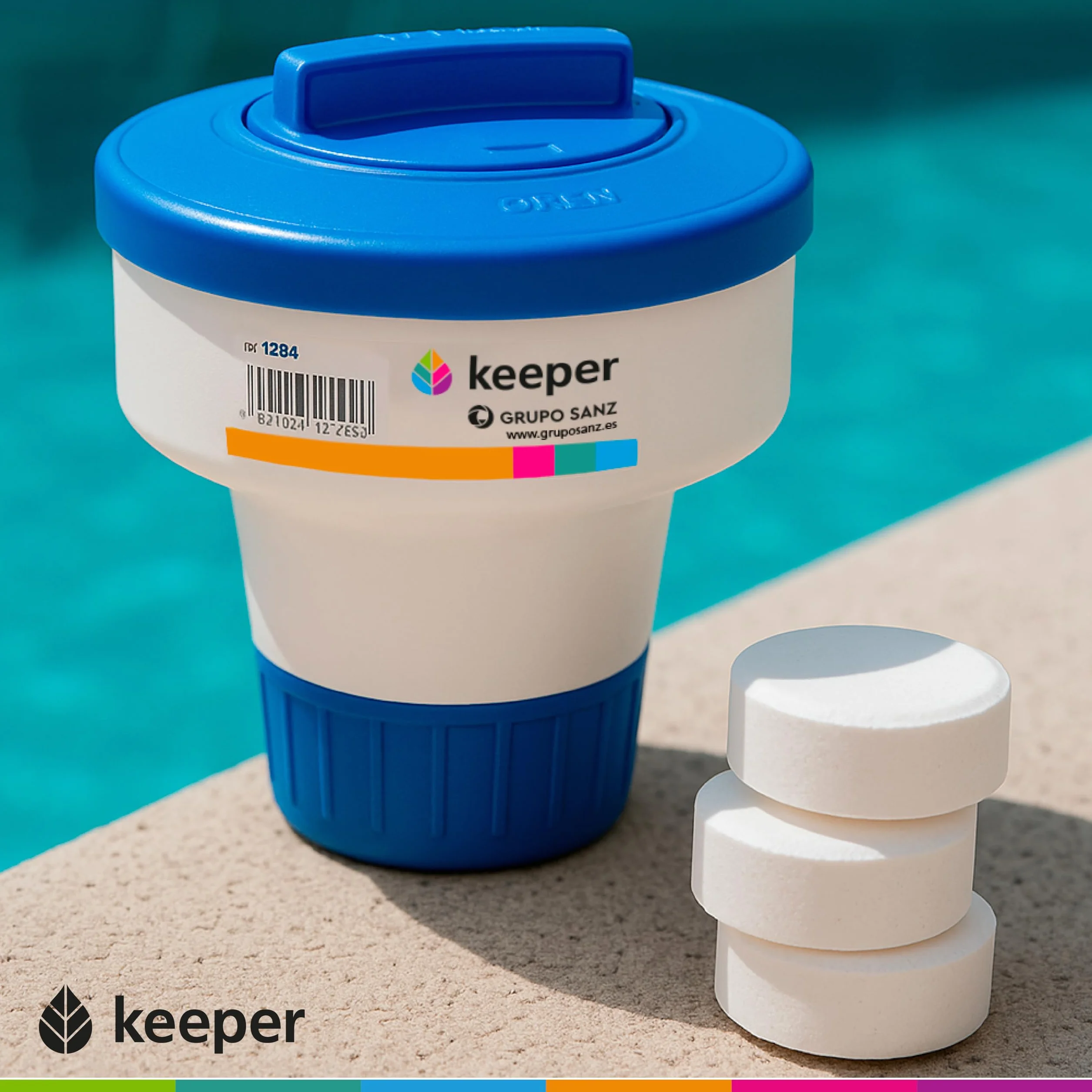 dispensador de Cloro Piscina Flotante - Dosificador Ajustable, Mediano para Piscina. Capacidad para Pastillas de 200 g. Flotador para Piscinas, Spas y Jacuzzis. Fabricado en España