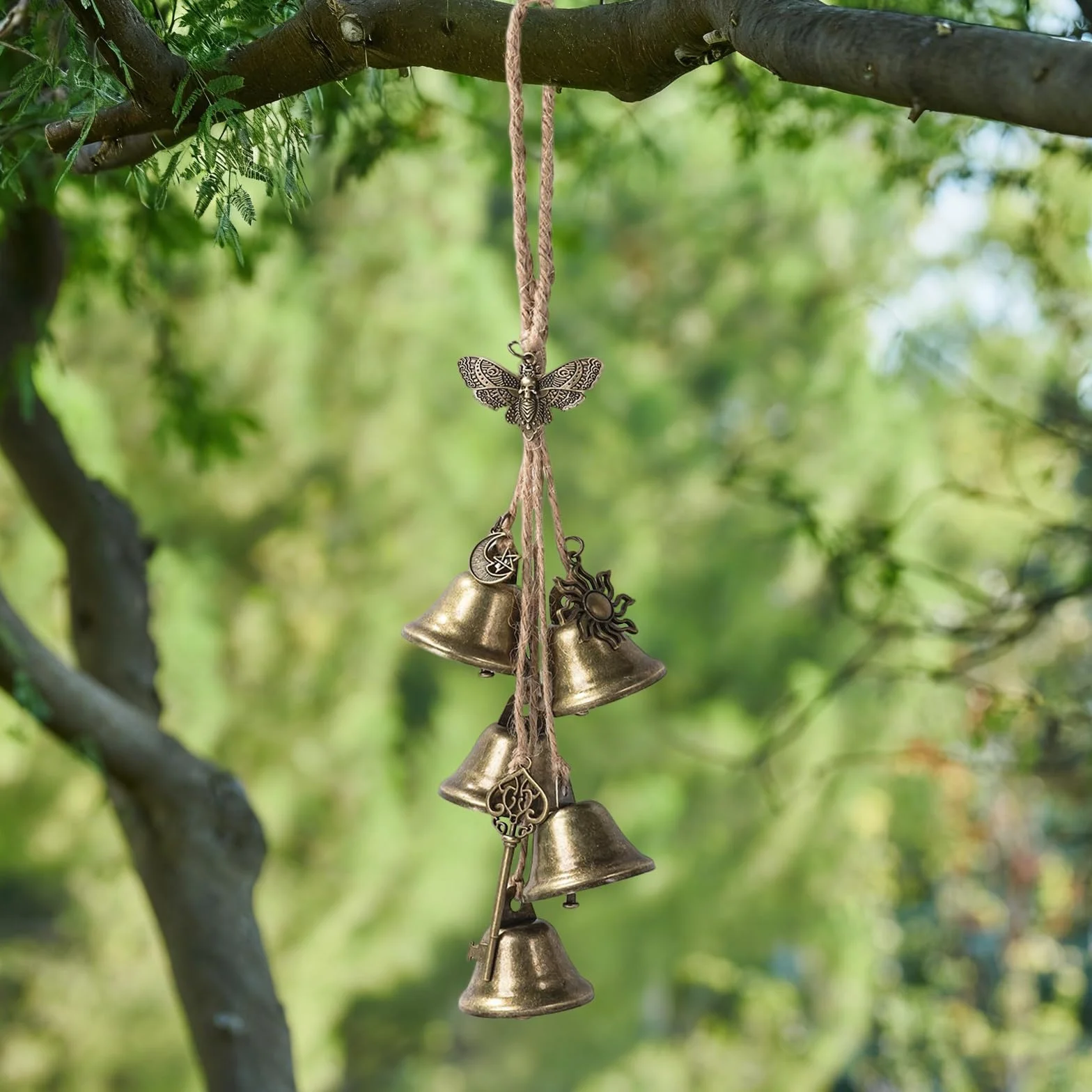 Campanas de Bruja para Jardín, Carillones de Viento de Metal, Decoración Colgante, 2 Piezas