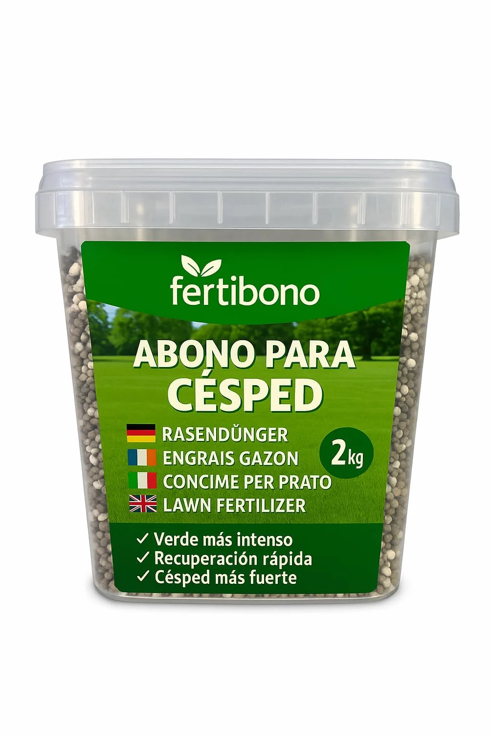 FERTIBONO Abono Césped 2 kg NPK Magnesio Hierro Manganeso Revitaliza Césped Amarillo 80 m²