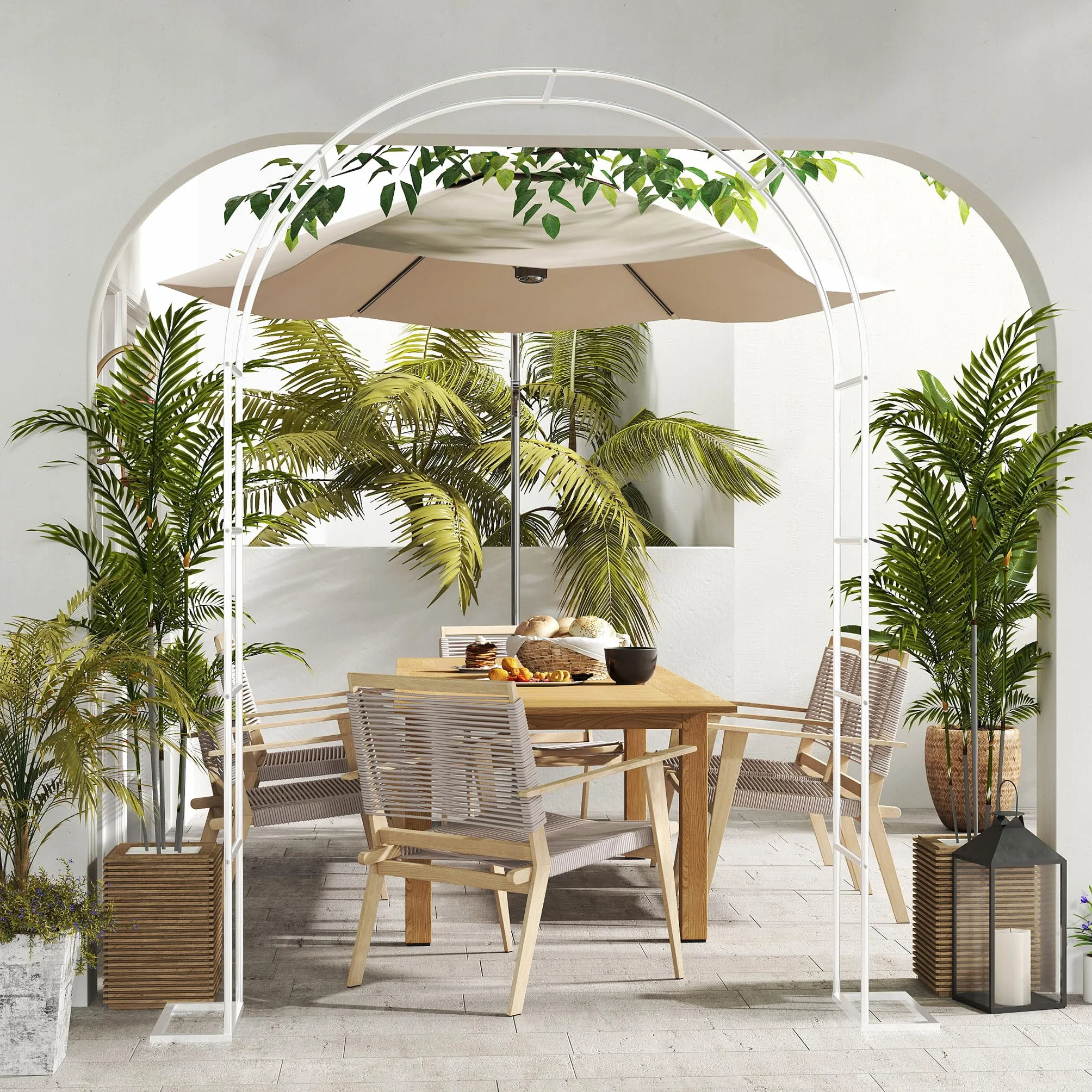 Froadp Arco para rosas de metal 192 x 38 x 240 cm, arco con recubrimiento de polvo en blanco, resistente a la intemperie, para plantas trepadoras, jardín, boda y terraza