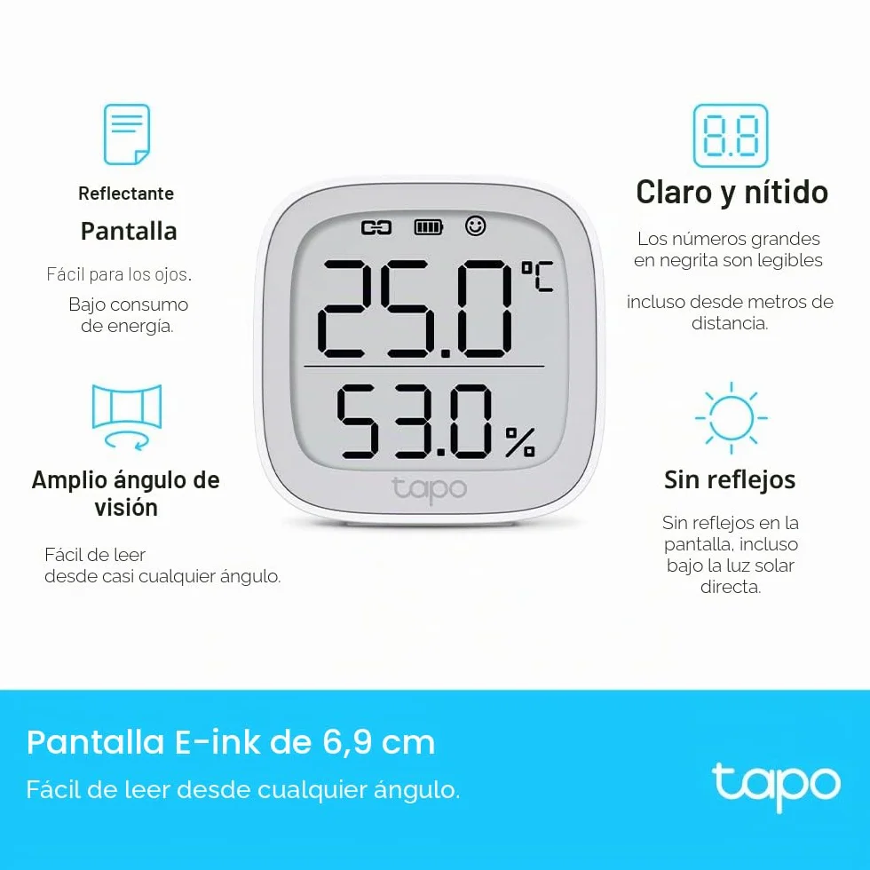 Tapo Termómetro inteligente WiFi higrómetro pantalla LCD batería incluida Alexa Google