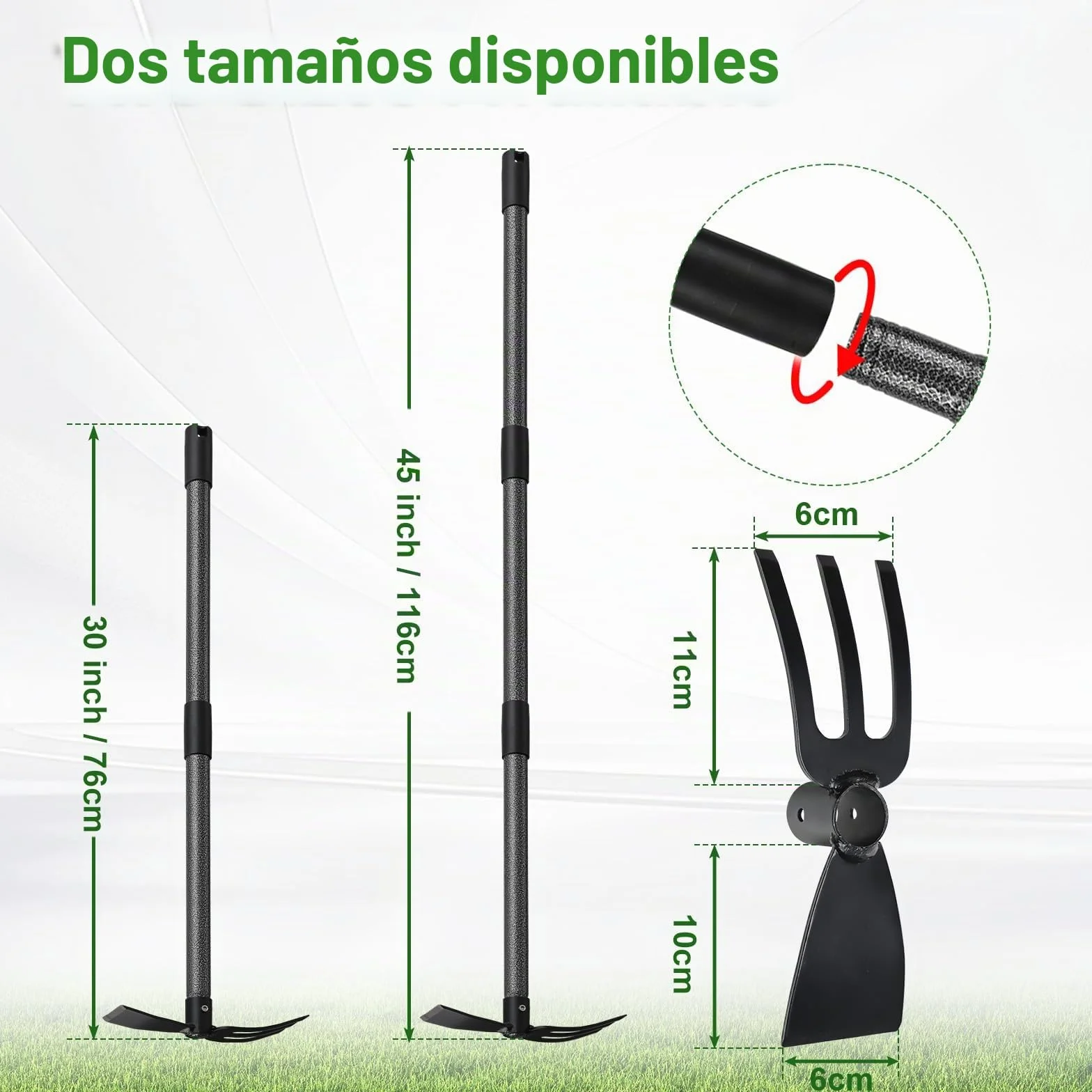 Azada de Jardín 3 Dientes 116 cm Rastrillo de Malas Hierbas Multifuncional