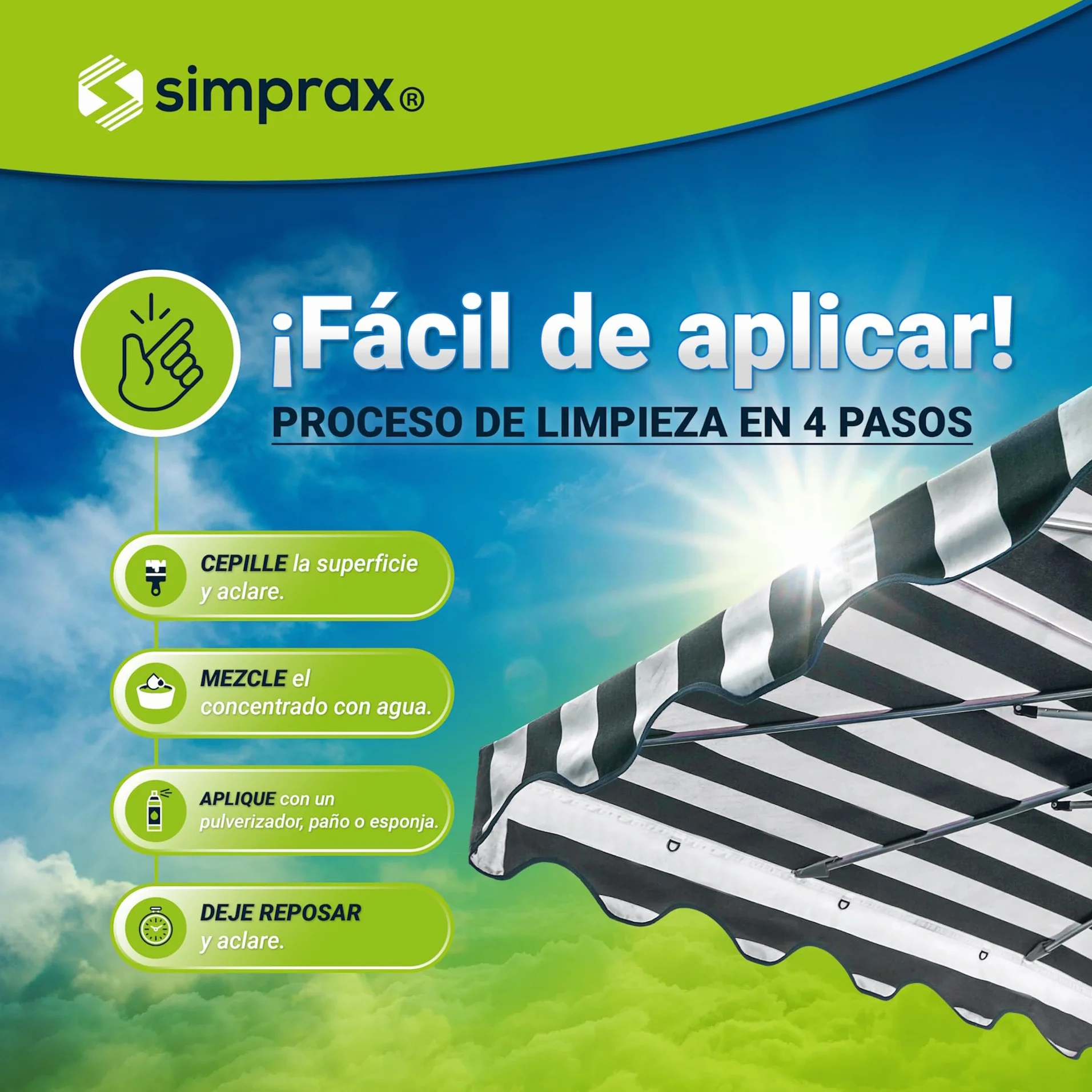 Limpiador para Toldos 2,5 L – Sin PFC Biodegradable – Elimina Moho Manchas Verdes – Detergente Eficaz para Tejidos Exterior