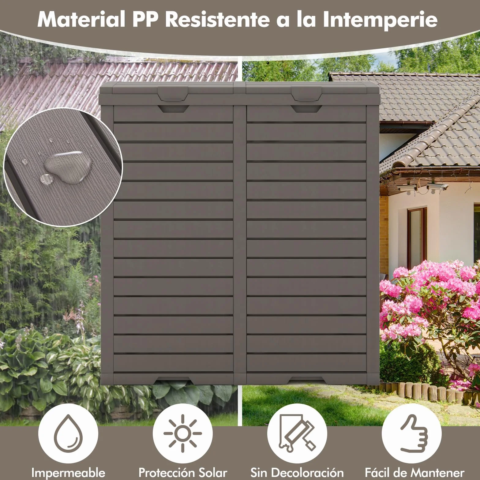 COSTWAY Cubo de Basura Exterior 118L Doble Impermeable con Tapa Escalonada 77x40x86 cm Marrón