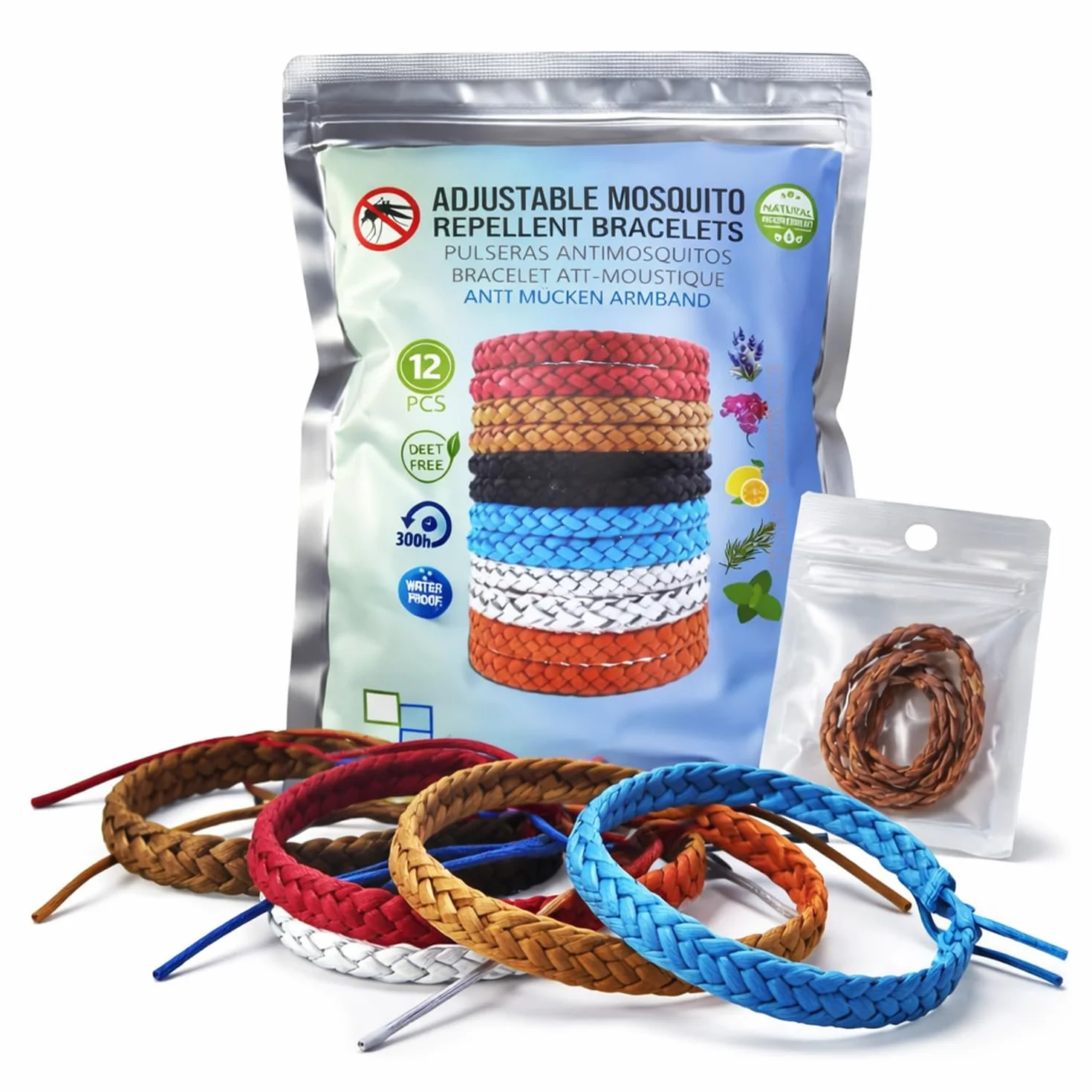 Pulseras Repelentes de Mosquitos 12 Unidades Natural Sin DEET Aceites Esenciales No Toxico