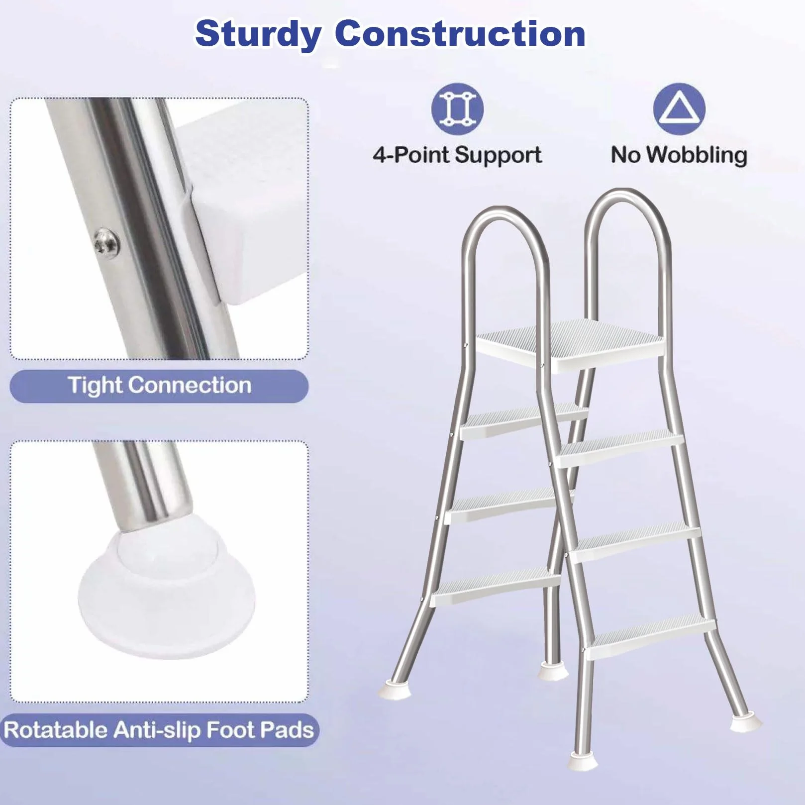 Escalera de Piscina de Doble Cara 4 Peldaños 135 cm Acero Inoxidable 250 kg