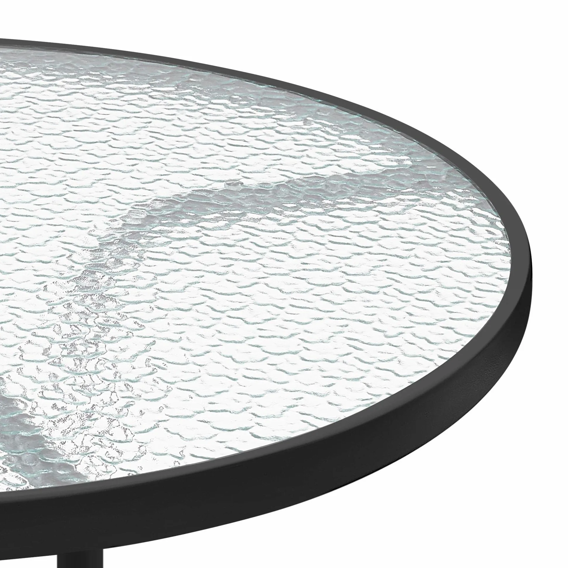 Yaheetech Mesa de Jardín 70cm de Diámetro Redonda de Vidrio Alto 73cm Negro | Vidrio Templado, con Orificio, Marco Duradero, Soporte Estable, Capacidad 45 kg, para Terraza/Jardín/Cafetería/Restaurante