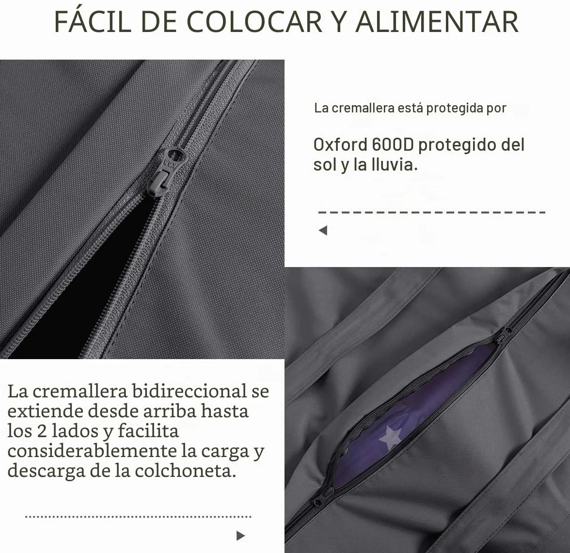Bolsa Almacenamiento Cojines Muebles Jardín Impermeable Anti-UV Tela Oxford 600D 175x80x65cm Navidad Asa Cremallera