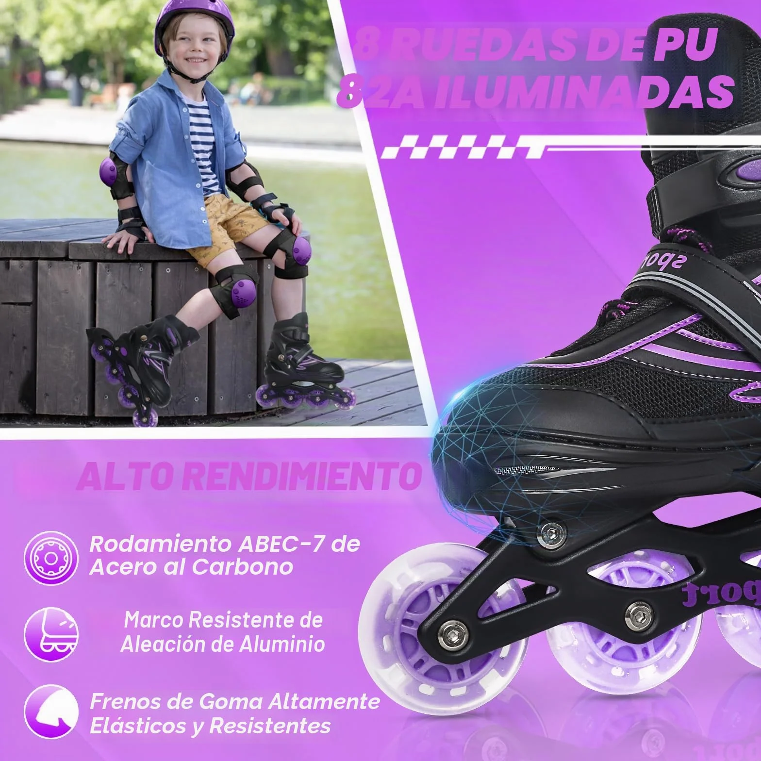 Patines en línea Ajustables para niños Principiantes, Patines de Ruedas Violeta y Azul