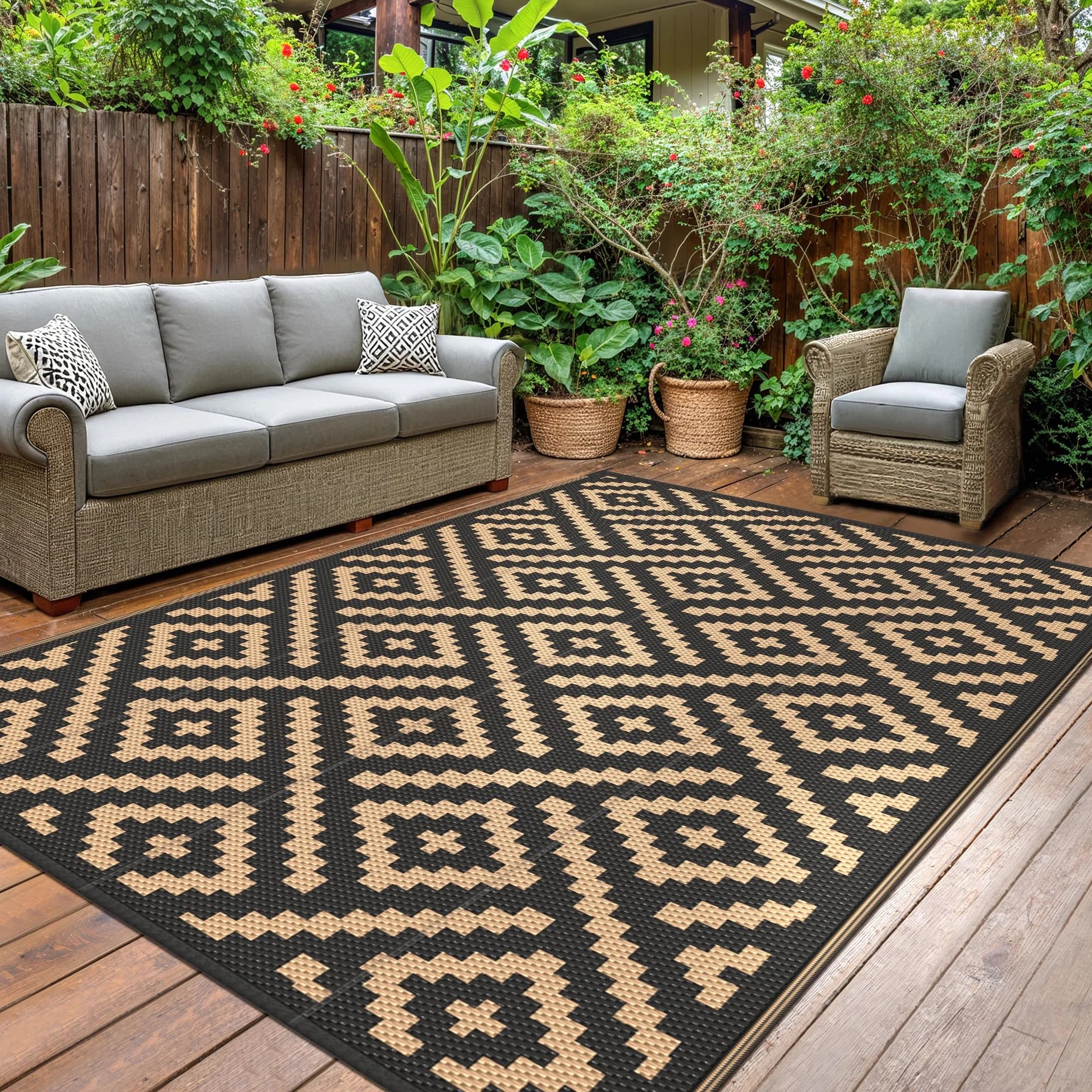 GENIMO Alfombra Exterior Terraza Impermeable Reversible Plástico 180 x 275 cm