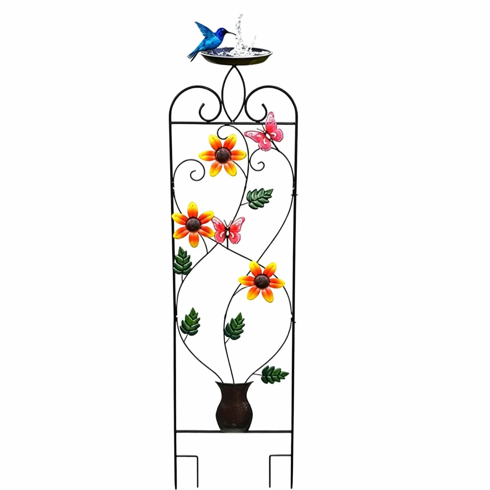 Enrejado de Jardín Estético Metálico con Bebedero para Aves | Enrejado Alto con Bebedero para Aves para Flores Enredaderas Verduras Bancal Jardín Patio