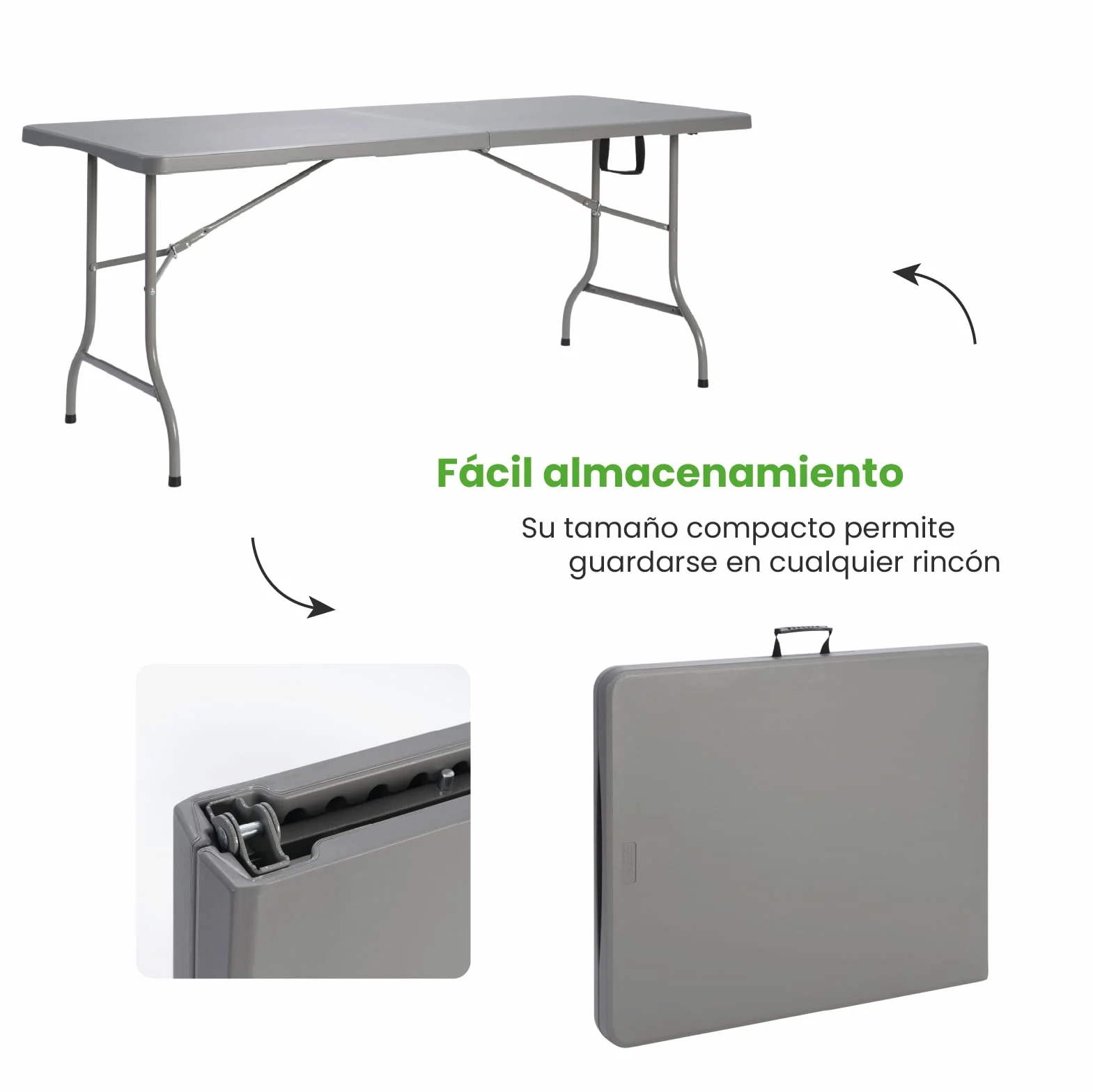 Conjunto Mesa Plegable y Sillas Terraza, Pack 4 Sillas PVC con Reposabrazos y Mesa Plegable Rectangular Tipo Maleta 180x76 cm, para Exterior, Camping, Comedor Auxiliar y Hostelería