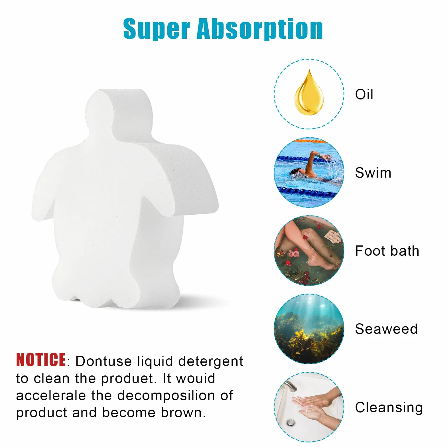 Esponja Absorbente de Aceite Luter para Bañera de Hidromasaje, Forma de Tortuga, Flotante para Piscina y SPA, Blanco