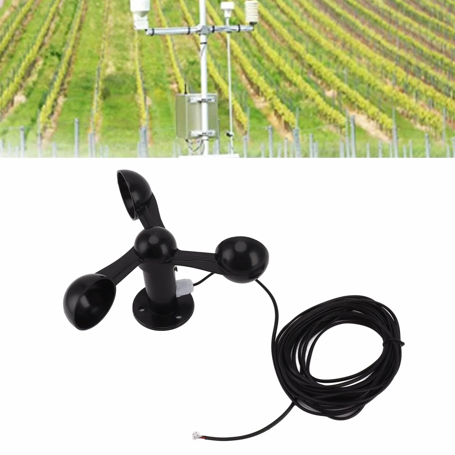 Sensor de Velocidad del Viento 0-3.8V 3 Tazas Anemómetro Impermeable Cable 8M Estación Meteorológica