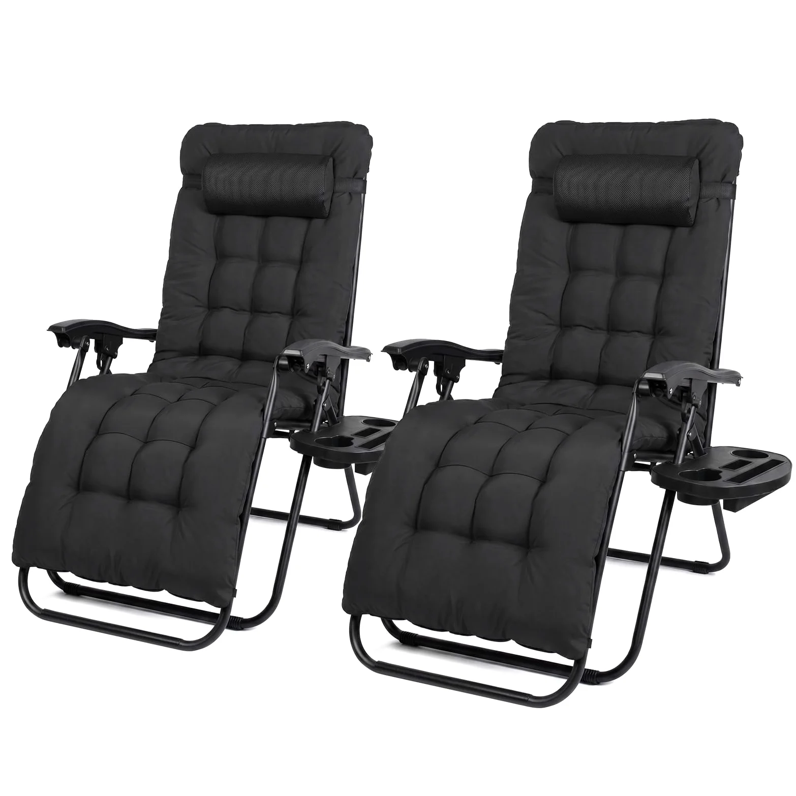 Todeco Tumbona Plegable Jardín con Cojín Extraíble, 2 en 1 Silla Gravedad Cero Reclinable con Portavasos Respaldo Ajustable para Patio, Camping, Terraza y Piscina, Juego de 2 Negro | Cojín Extraíble, Portavasos Respaldo Ajustable, para Patio, Camping, Ter