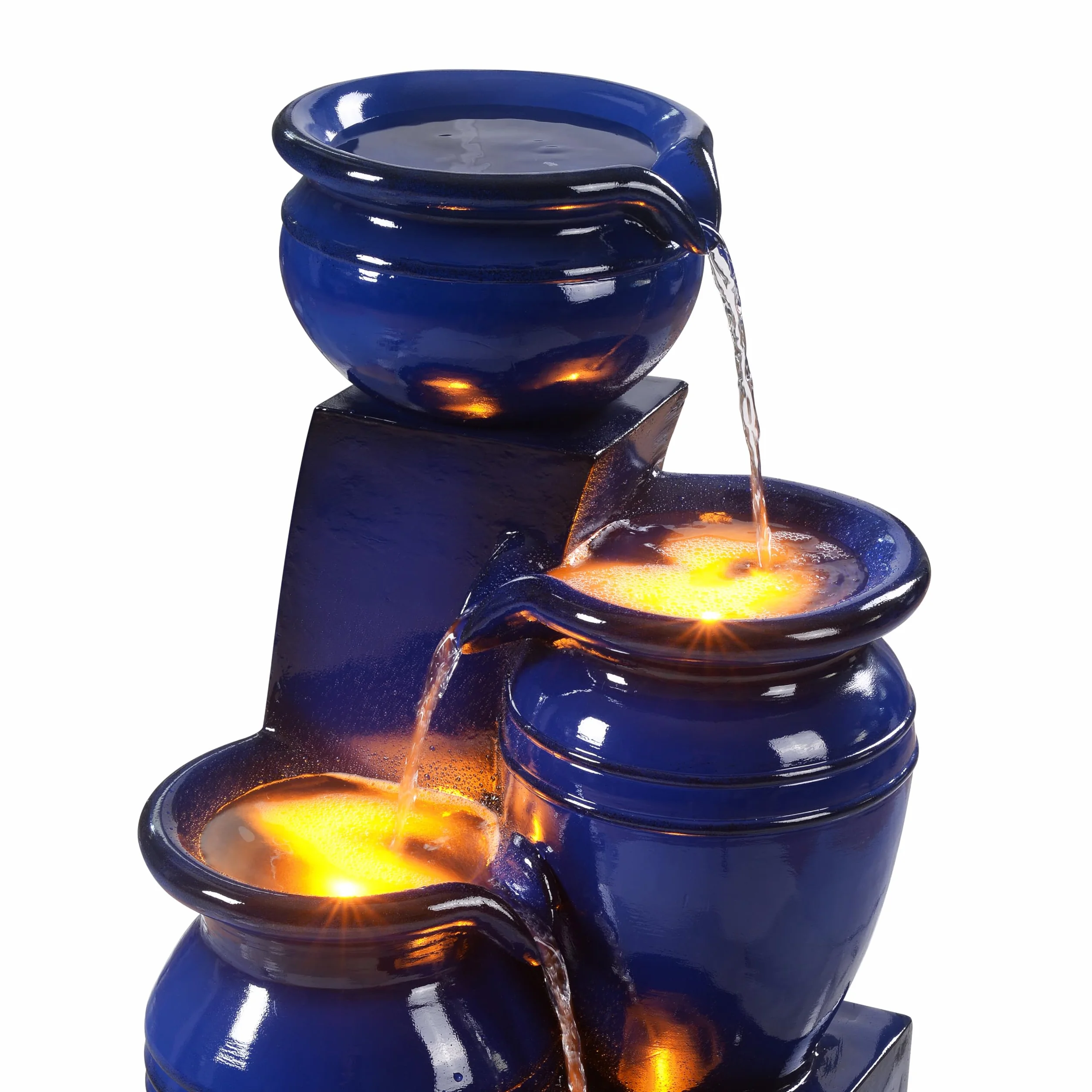 Fuente de Agua Solar en Cascada de 4 Niveles, Luces LED, 28.74", Azul Marino. Ideal para Jardines, Patios, Balcones. Marca Teamson Home.