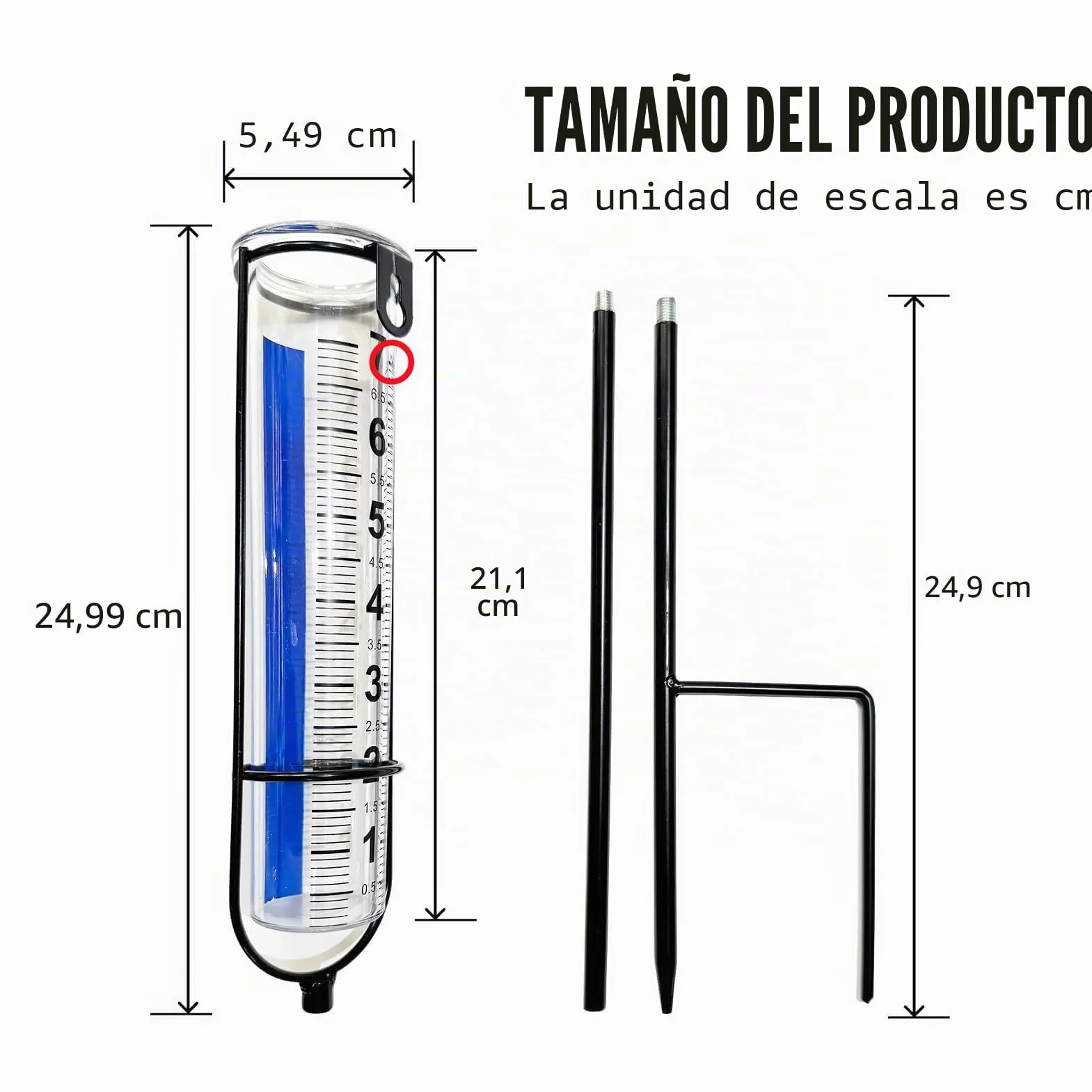 Pluviómetro Exterior 17 cm Gran Capacidad Medidor de Lluvia Desmontable para Jardín