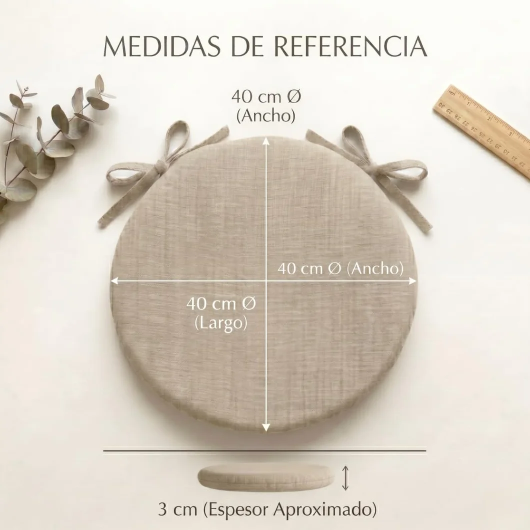 PIND Pack 4 Cojines Redondos para Sillas 40x40 con Relleno de Espuma, Funda Efecto Lino, Beige