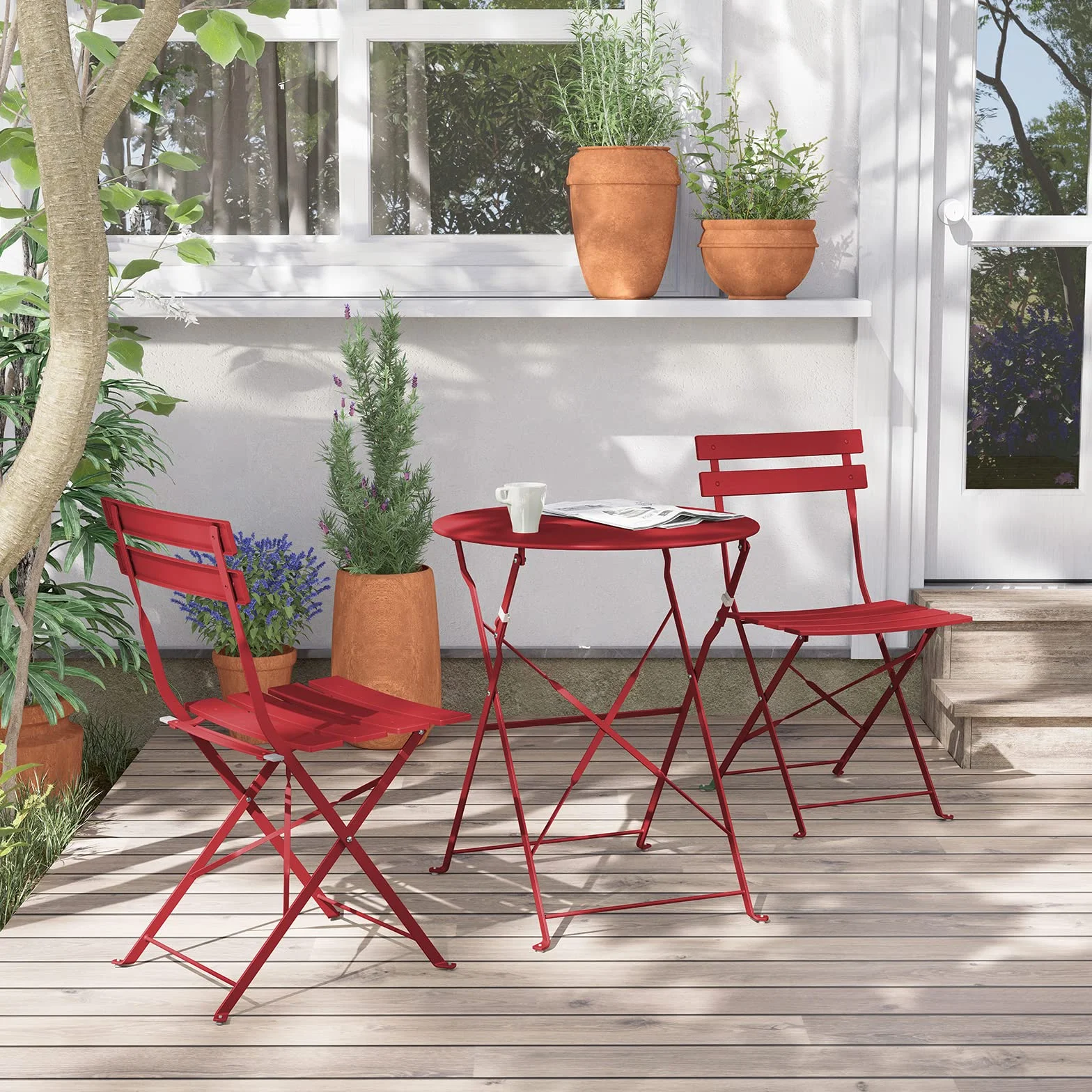 Grand patio Conjunto de Bistró 2 Sillas 1 Mesa Plegable Acero Premium Rojo
