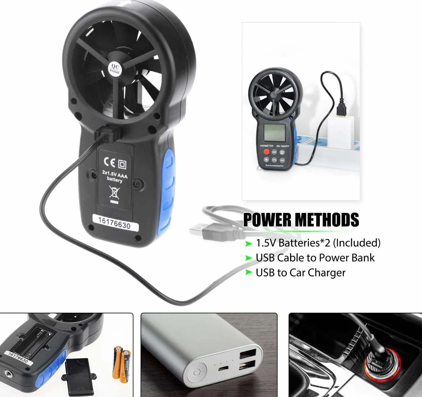Anemometro Portatil Bluetooth AI-100APP Medidor de Viento AIOMEST 30m/s Flujo de Aire Temperatura Viento HVAC Drones Riego