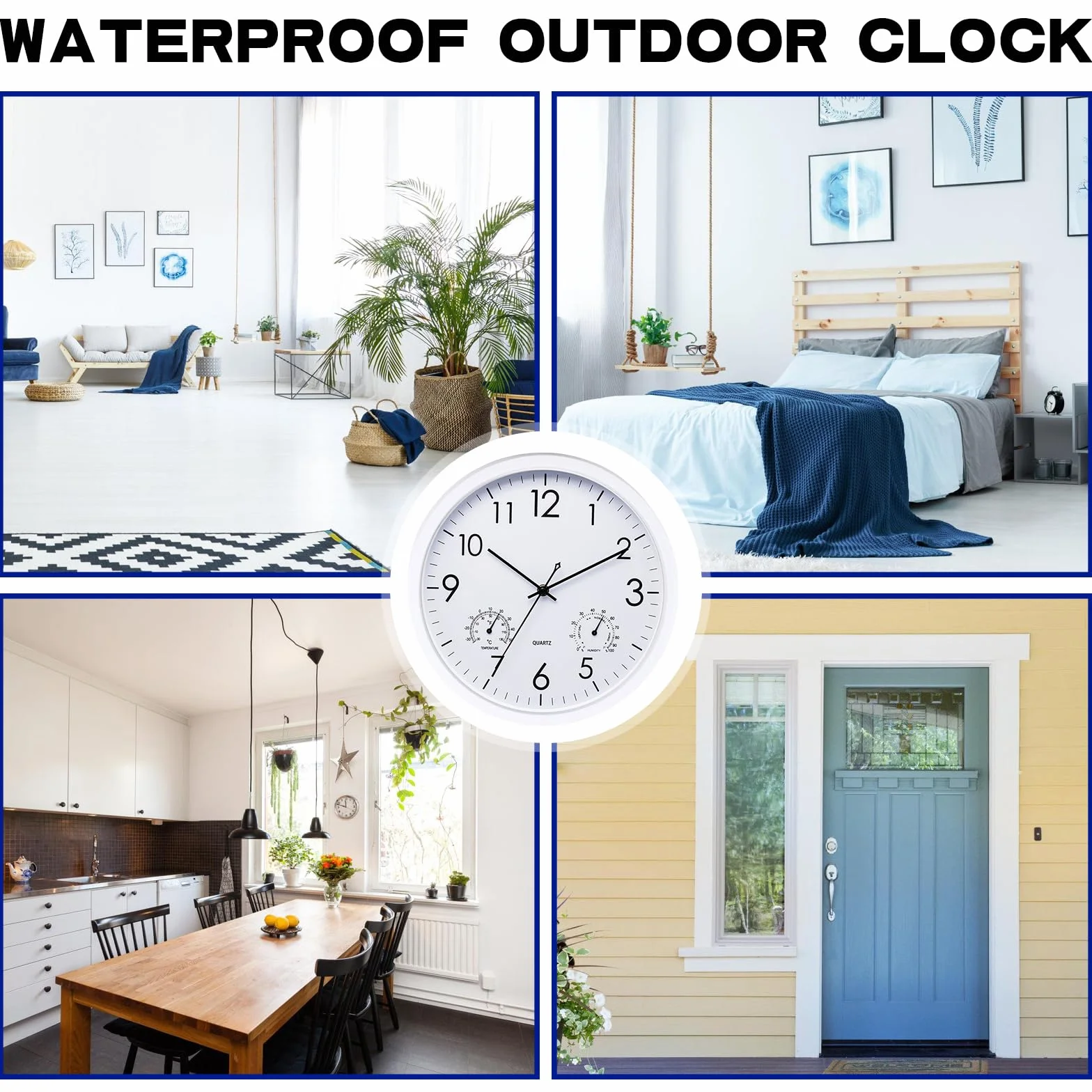 Reloj de jardín resistente a la intemperie con termómetro e higrómetro para exterior e interior