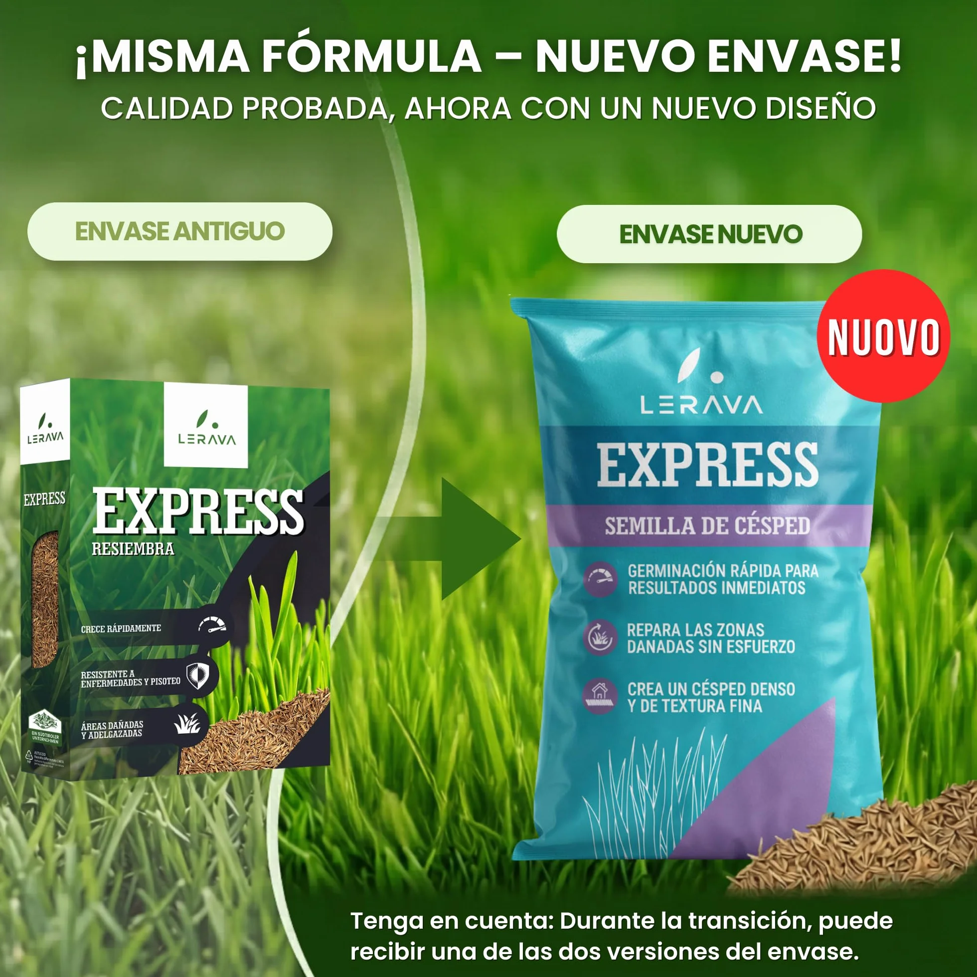 LERAVA EXPRESS semillas césped 30m² crecimiento rápido resistente calor 0,75kg