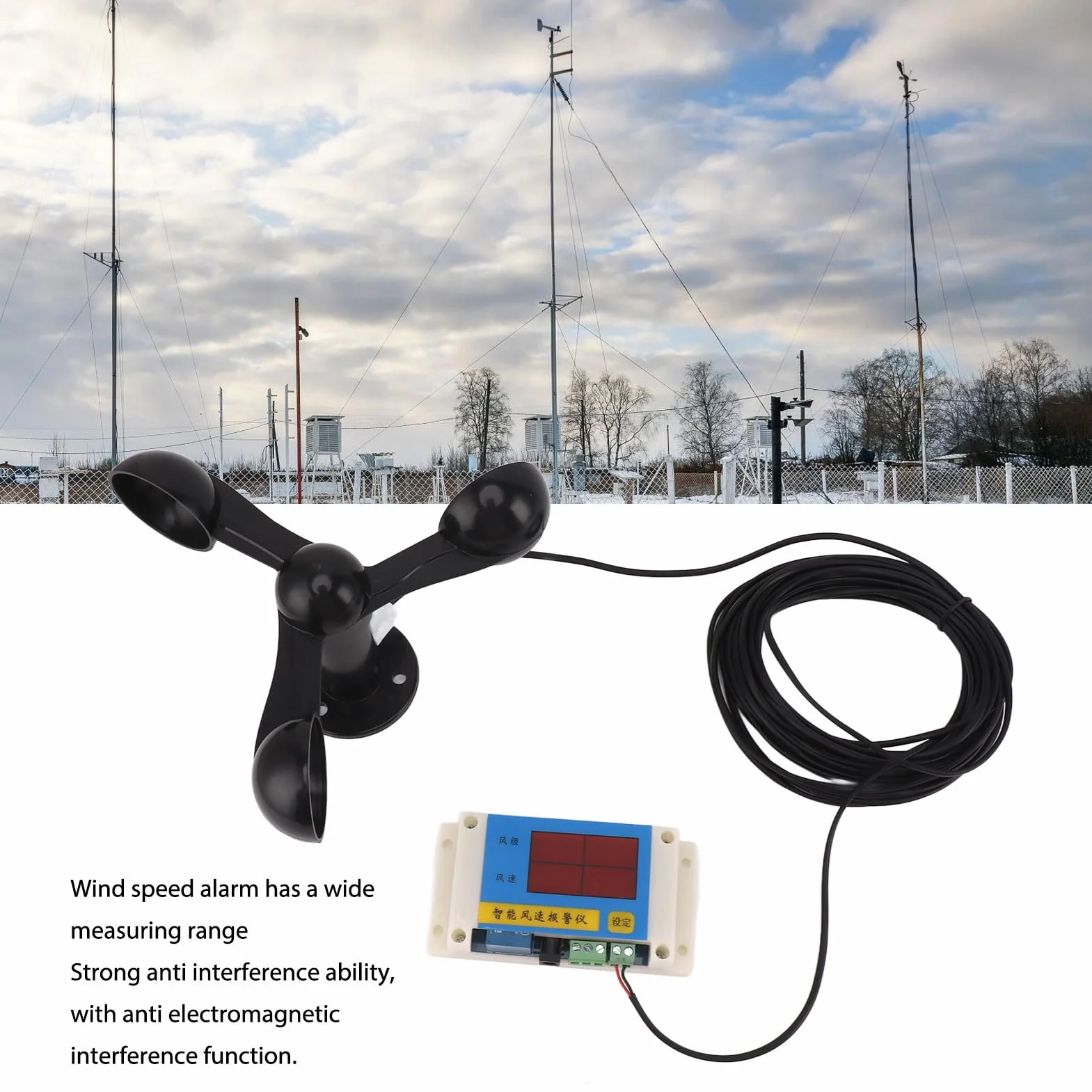 Topyond Anemómetro con Alarma de Velocidad del Viento USB 5 V Alta Precisión para Grúa Torre