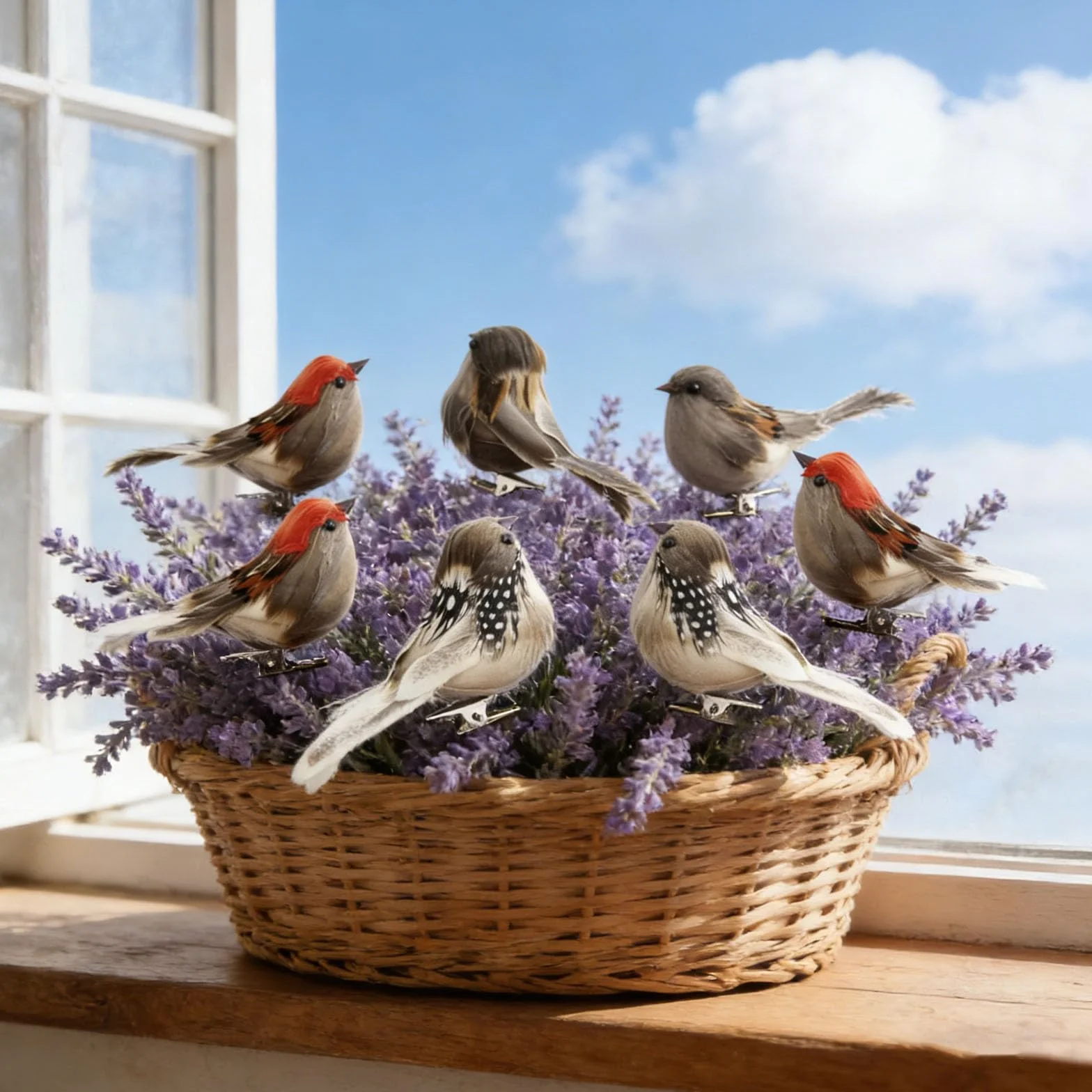 6pcs Pájaros Artificiales Pájaros Artificiales con Pinza Decorations de Jardín Hogar DIY Fiesta Boda Navideñas