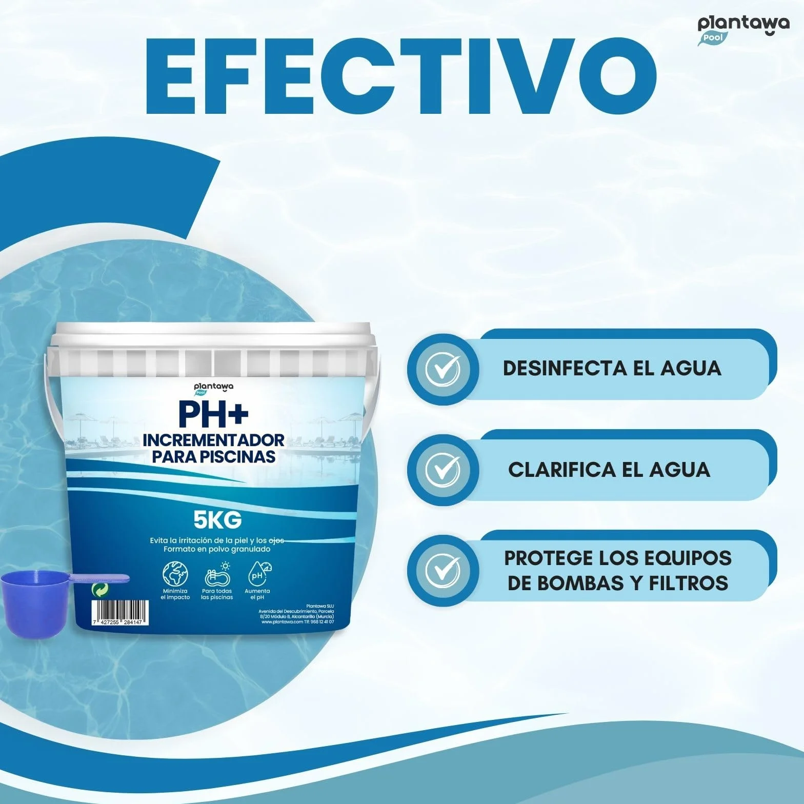 PLANTAWA Incrementador pH Piscina Plus 5Kg, Elevador pH+ en Polvo para Piscinas y Spas