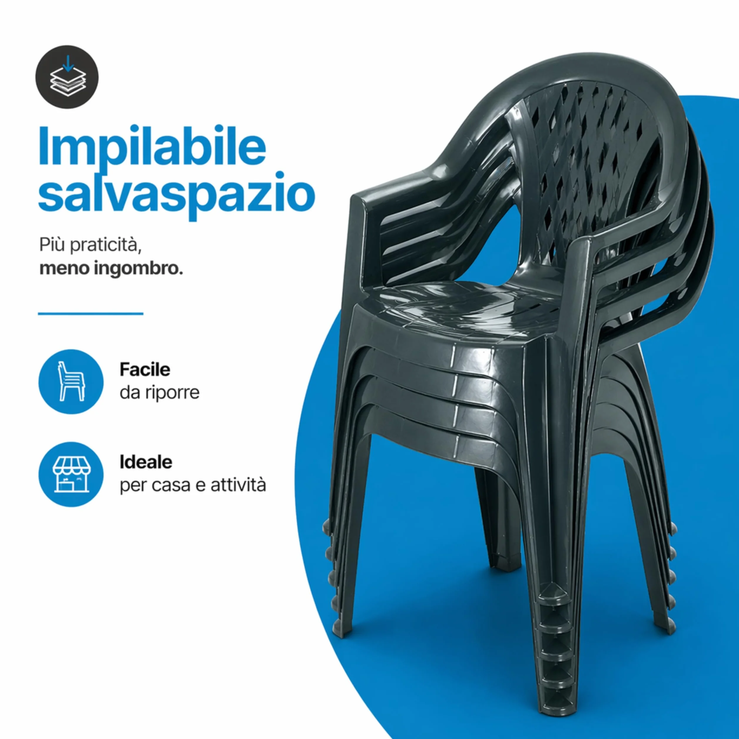 Tomaino - Juego de mesa y sillas de exterior de plástico de 6 plazas – 6 sillas con reposabrazos apilables y 1 mesa rectangular de jardín, terraza (antracita)