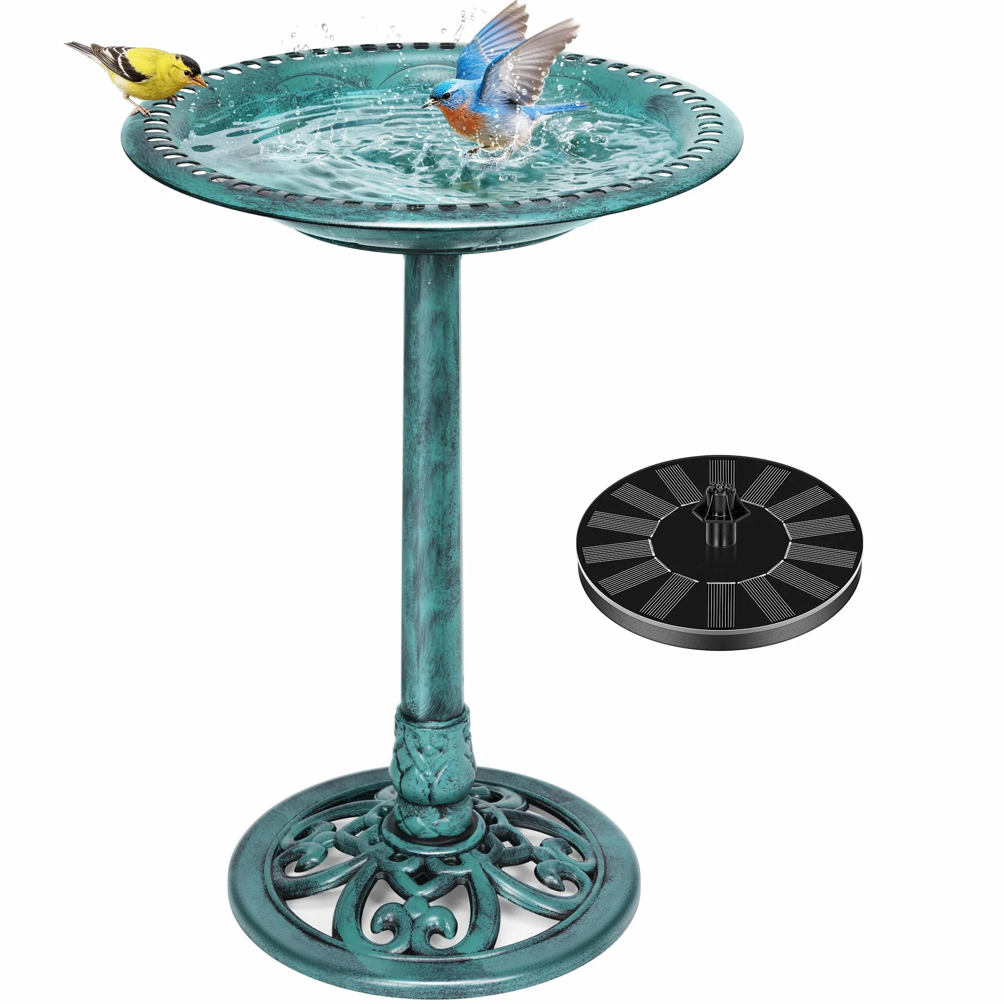 VIVOHOME Baño para Pájaros de Poliresina con Fuente Solar 2 en 1 Antiguo para Jardín