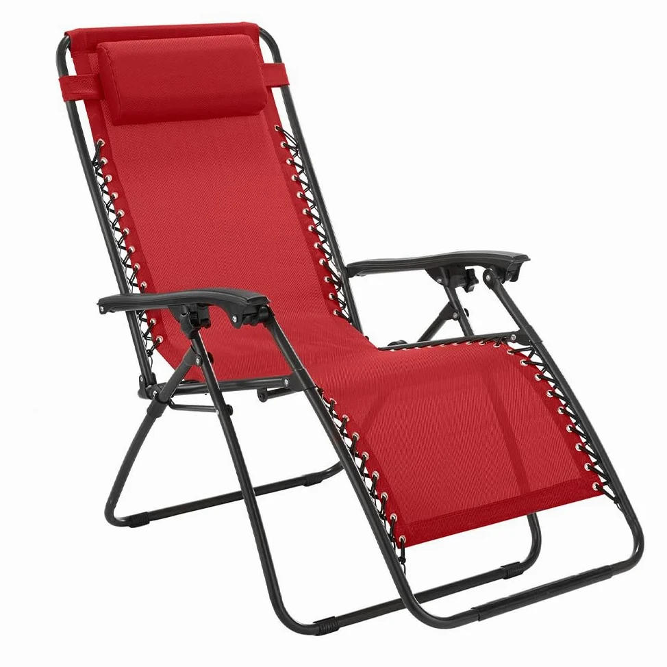 Hamaca Silla Plegable Tumbona Reclinable Gravedad Cero para Exterior, Playa, Piscina, Camping, con Reposa Cabeza (Rojo)