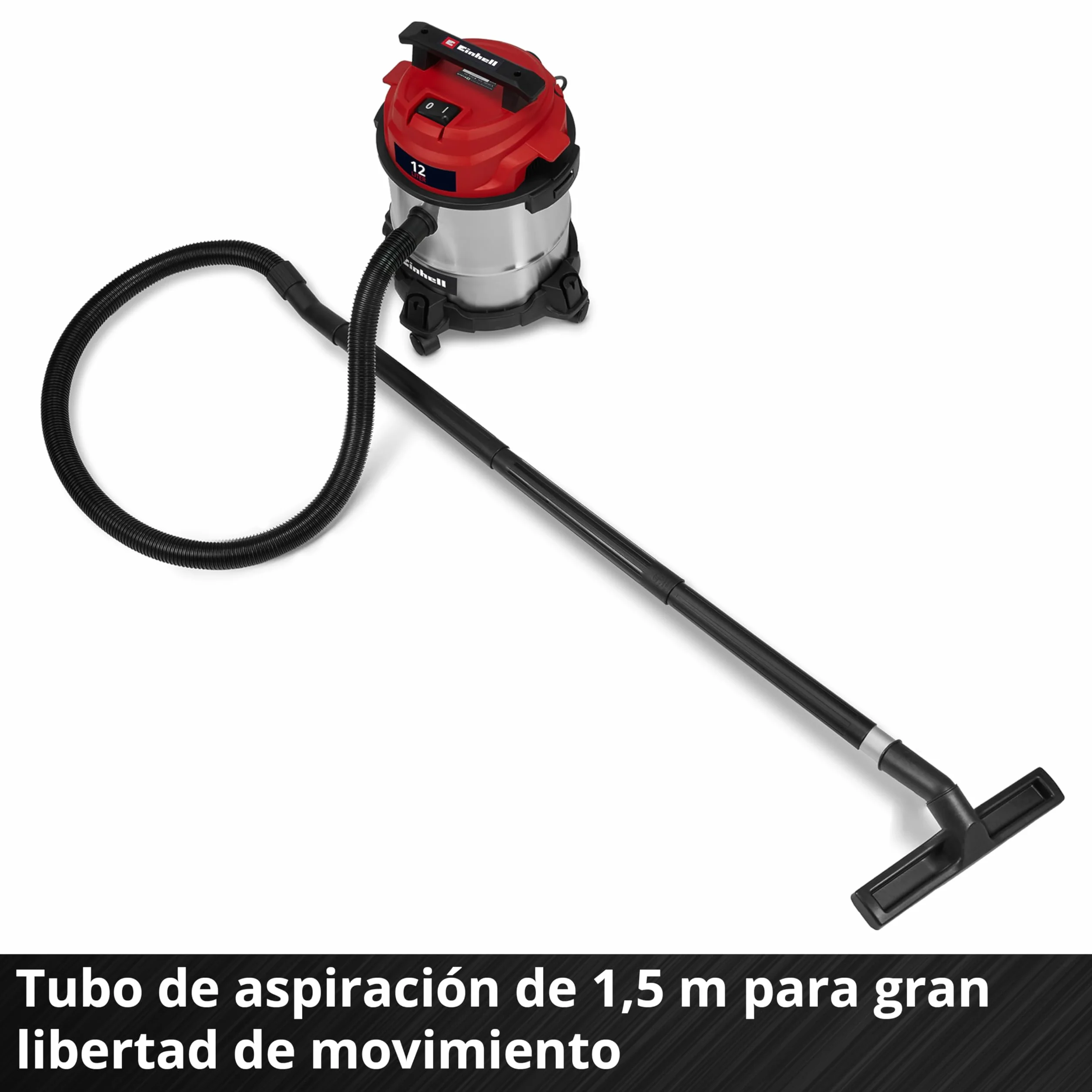 Einhell Aspirador en seco y húmedo TC-VC 1240 S | 950 W | 180 mbar | 4 ruedas giratorias | depósito 12 l | Incl. boquilla para juntas y boquilla combinada | Filtro de espuma