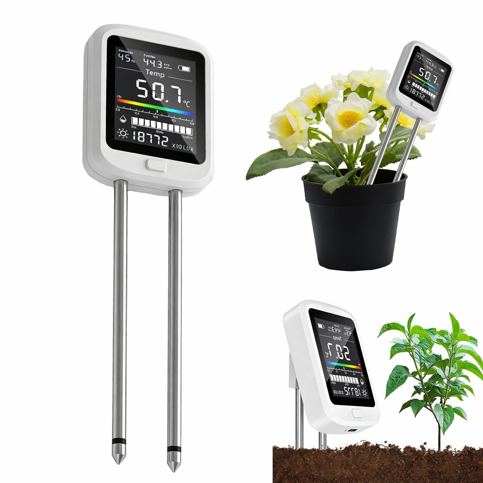 Medidor de pH de tierra 6 en 1, medidor de humedad digital para suelo con PH, temperatura, humedad, luz, fertilidad para jardín