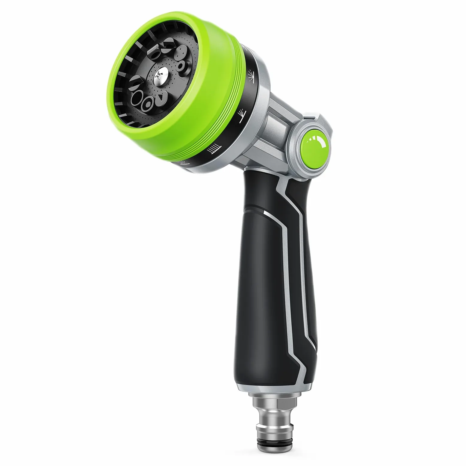 RAINPOINT Pistola Manguera Jardin en Metal, 10 Patrones De Riego,Control de Flujo con Pulgar, Pistola de Agua a Presión para Lavar Coches, Mascotas, Regar el Jardín, Verde