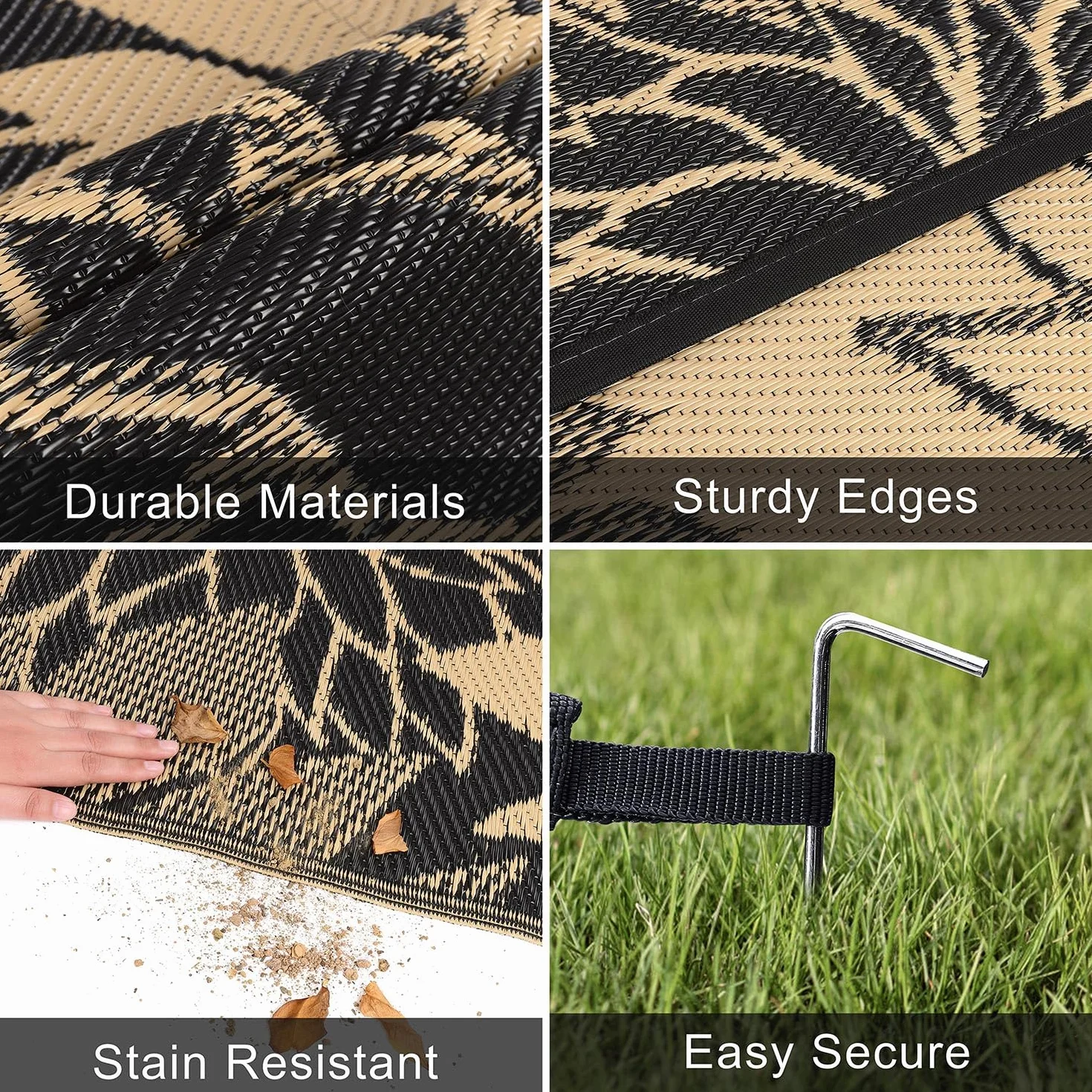SHACOS Alfombra Exterior Impermeable Reversible 270 x 360 cm Grande para Patios Jardines Camping