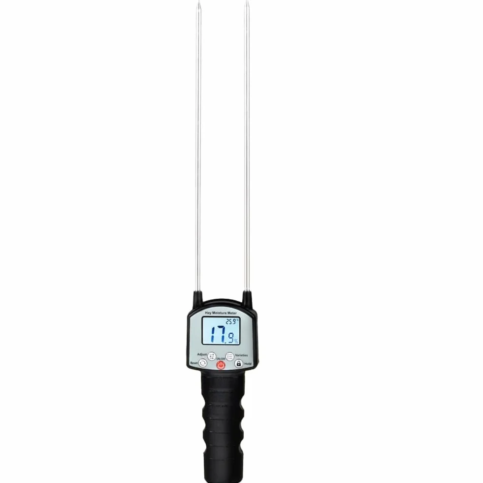 Medidor de Humedad de Heno con Sonda Doble. Medidor de Humedad de Forraje con Compensación Automática de Temperatura para Alfalfa y Pacas.