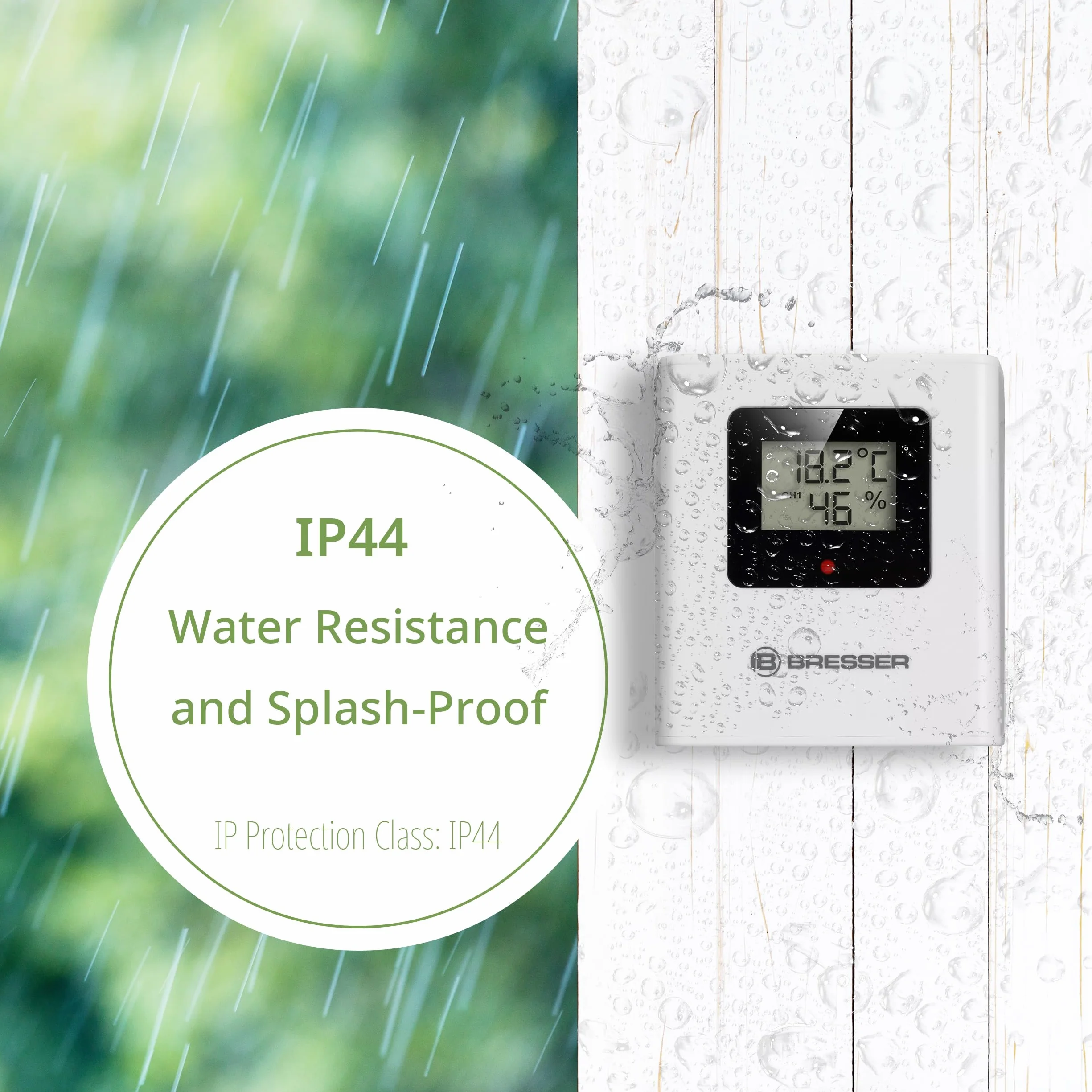 Bresser Inalámbrico Sensor Termo-Higro con Pantalla LCD Temperatura Humedad Alcance 80m IP44 Estación Meteorológica