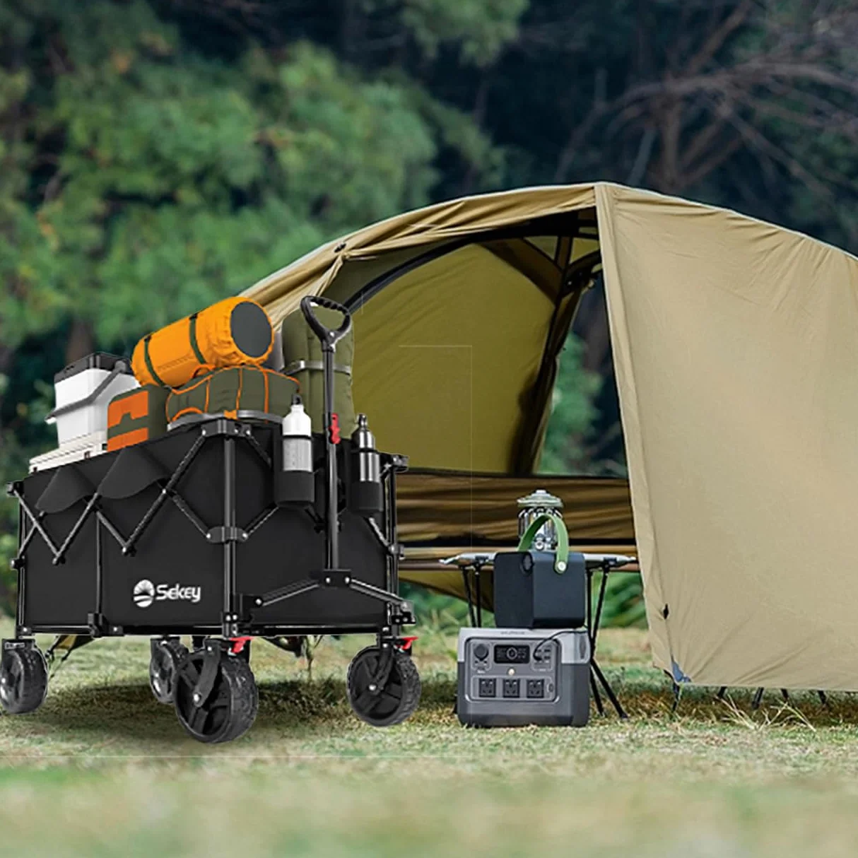 Sekey XXL Plus Carro Playa Ruedas Grandes con Frenos 200L 200KG, Carrito Plegable Todo Terreno SE4011, Negro Profundo