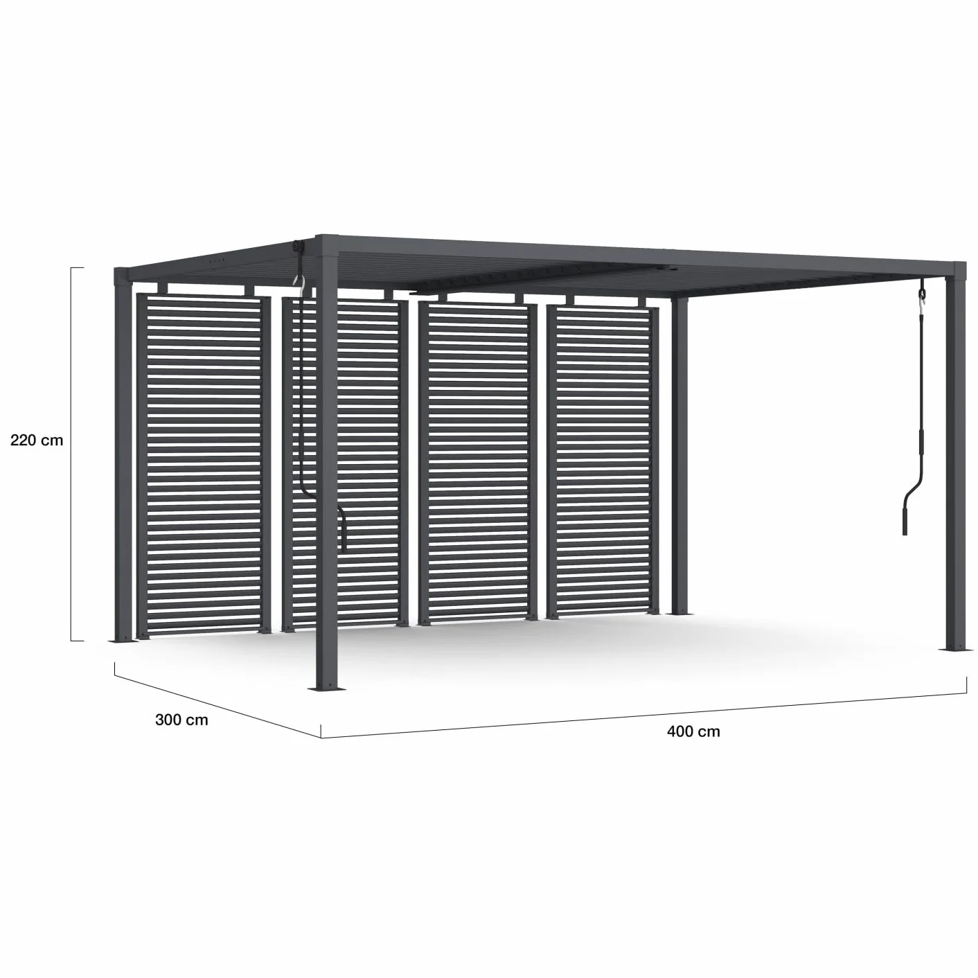 Pérgola bioclimática acero 3x4 M persianas horizontales gris antracita