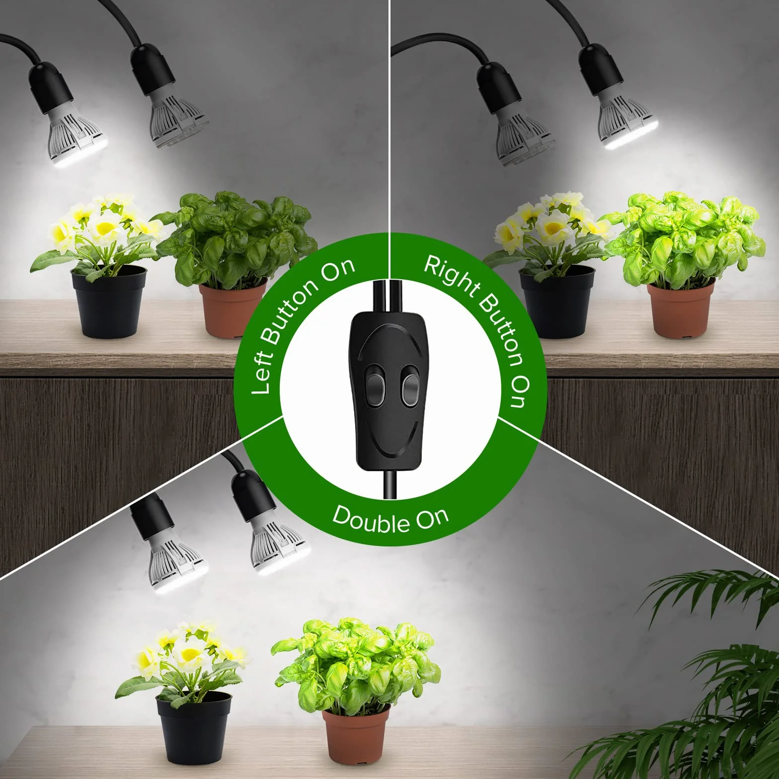 SANSI Lámpara LED Cultivo 300W Espectro Completo 2 Cabezal Ajustable Tecnología Cerámica Clip Negro