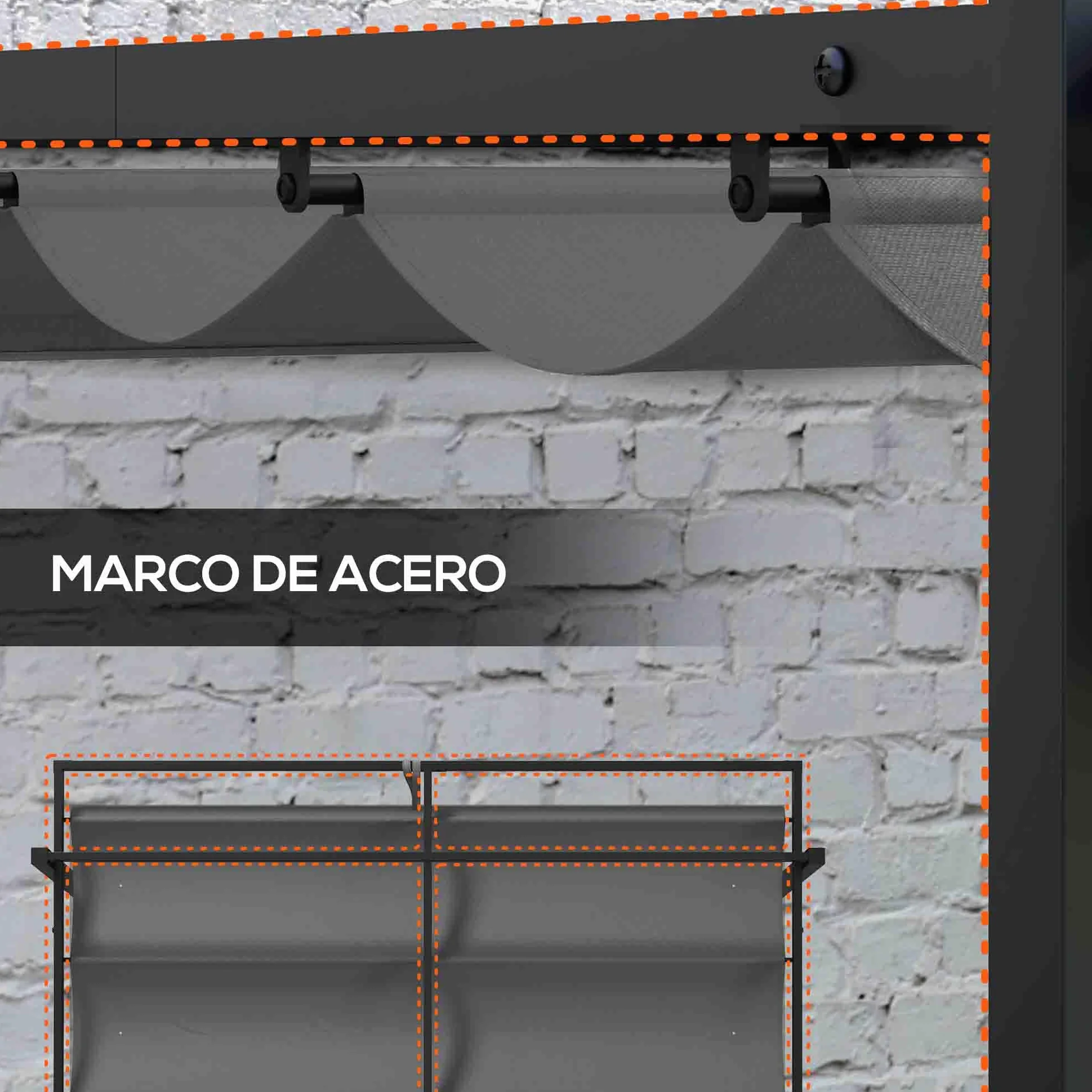 Outsunny Pérgola 3x4 m Gazebo Cenador de Jardín con Techo Retráctil de Poliéster y 12 Orificios de Drenaje Pérgola para Patio Terraza Exterior Gris Oscuro